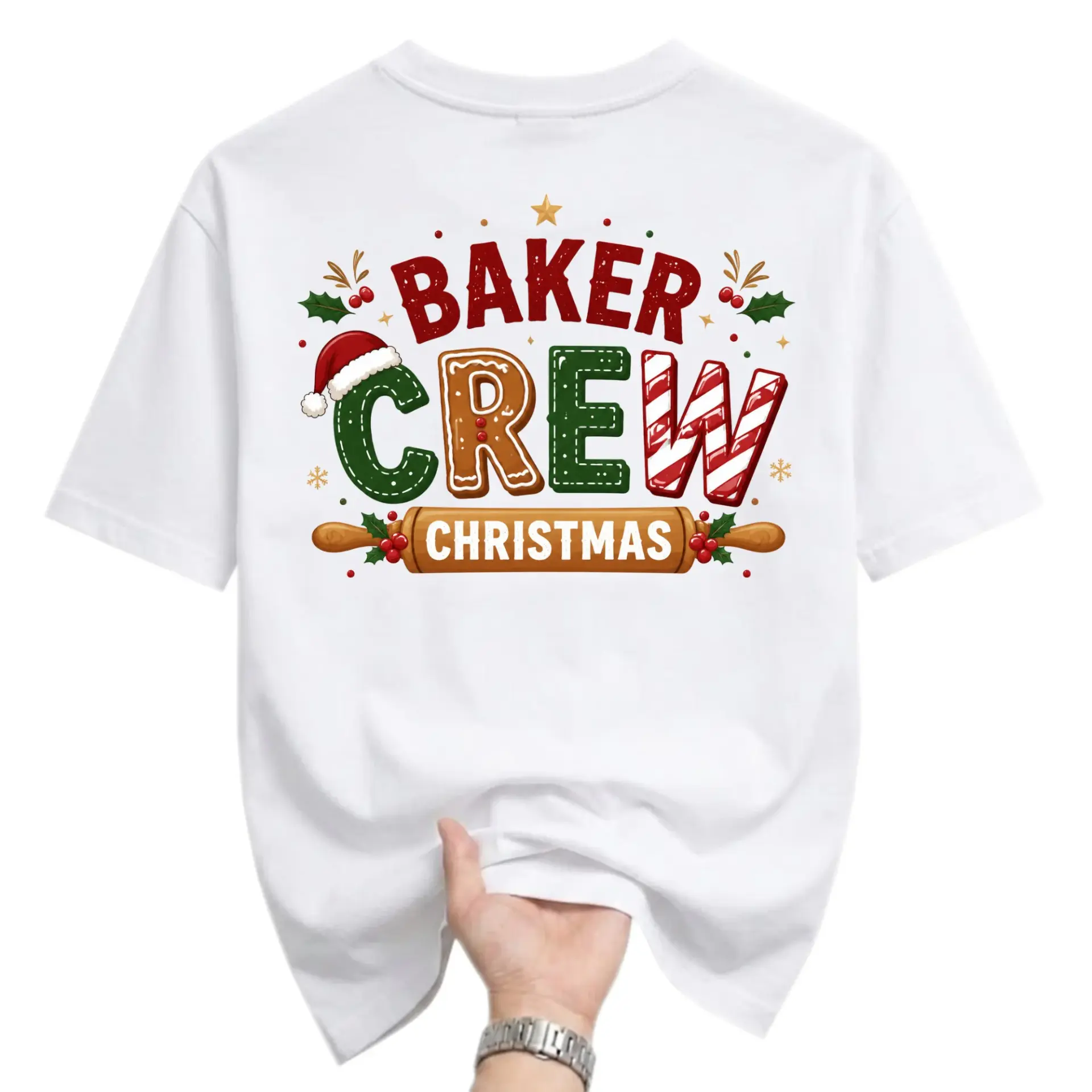 Graphic Tee Baker Crew Christmas Unisex Shirt Festive Holiday Baking Theme Casual Short Sleeve Cotton Blend Apparel