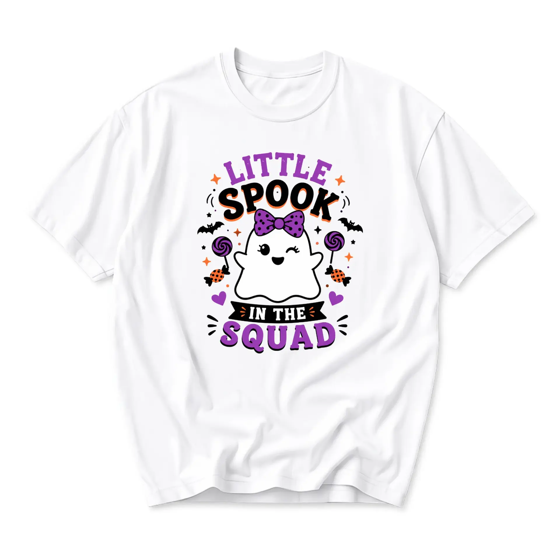 Graphic Tee Little Spook in the Squad Funny Halloween Ghost Unisex Crew Neck Casual Cotton Blend Short Sleeve Shirt