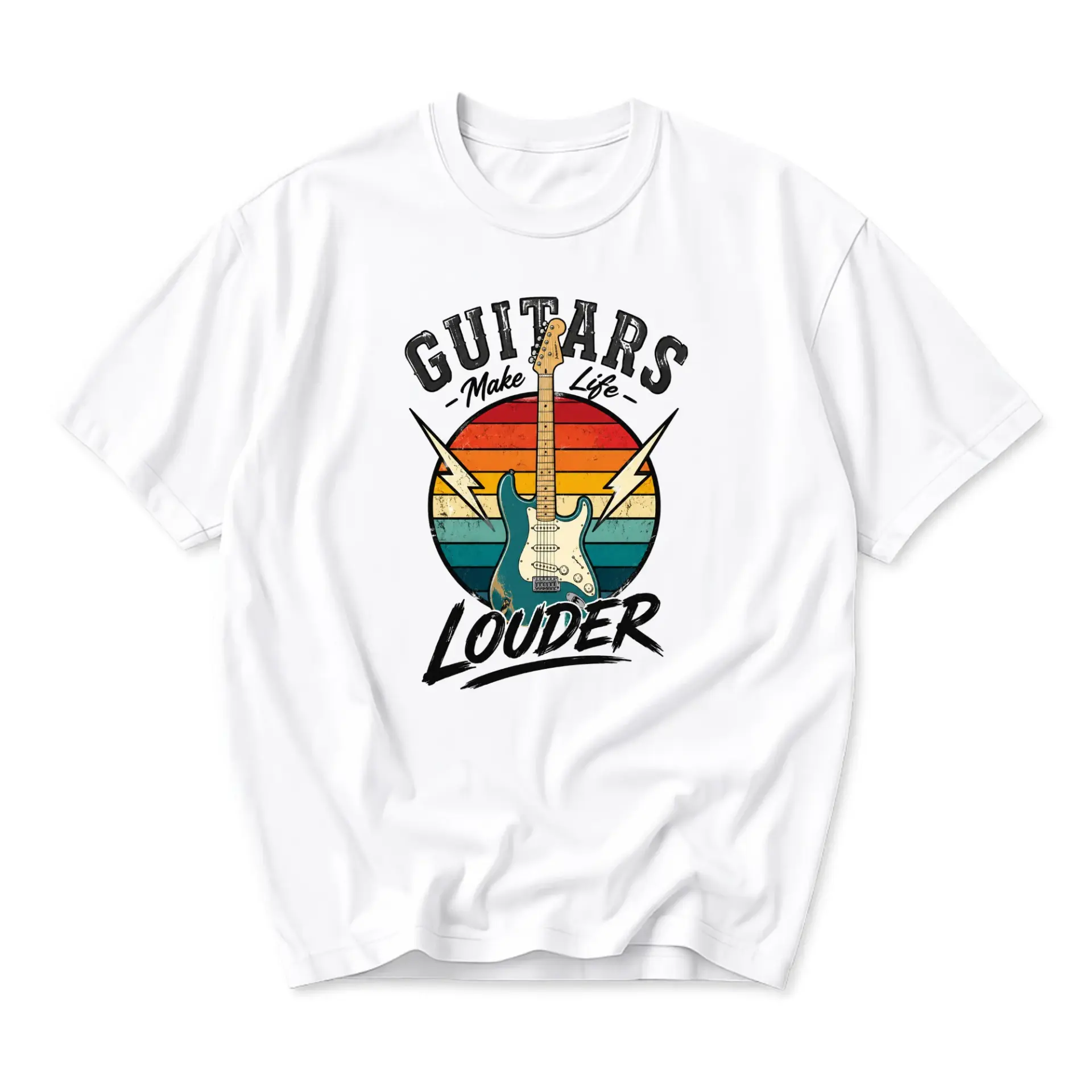 Graphic Tee Guitars Make Life Louder Retro Vintage Sunset Design Unisex