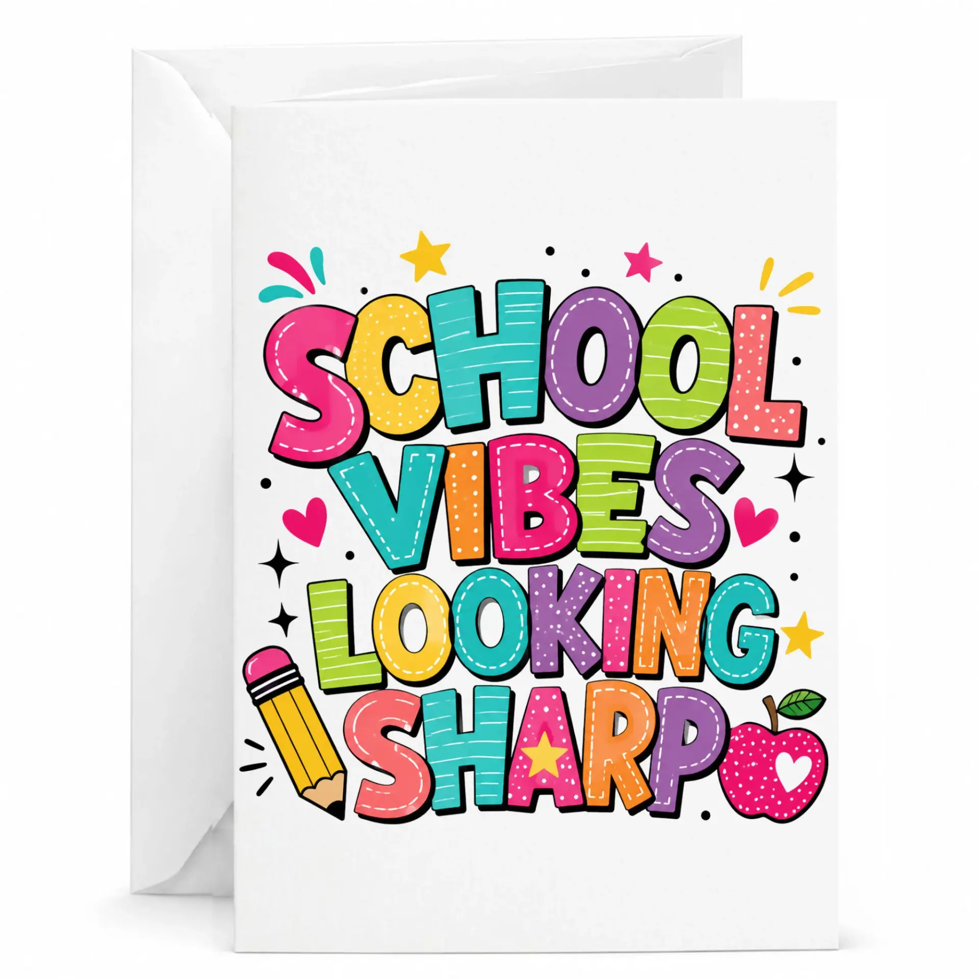 Greeting Card School Vibes Looking Sharp Design Colorful Stationery Note for Personal Messages and