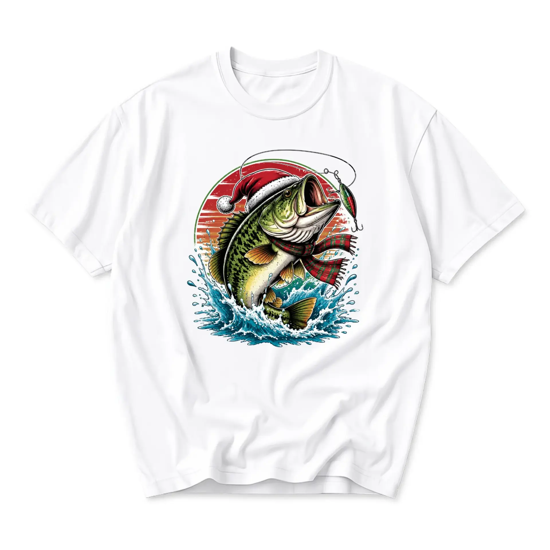 Graphic Tee Unisex Christmas Fishing T-Shirt Funny Seasonal Holiday Outdoor