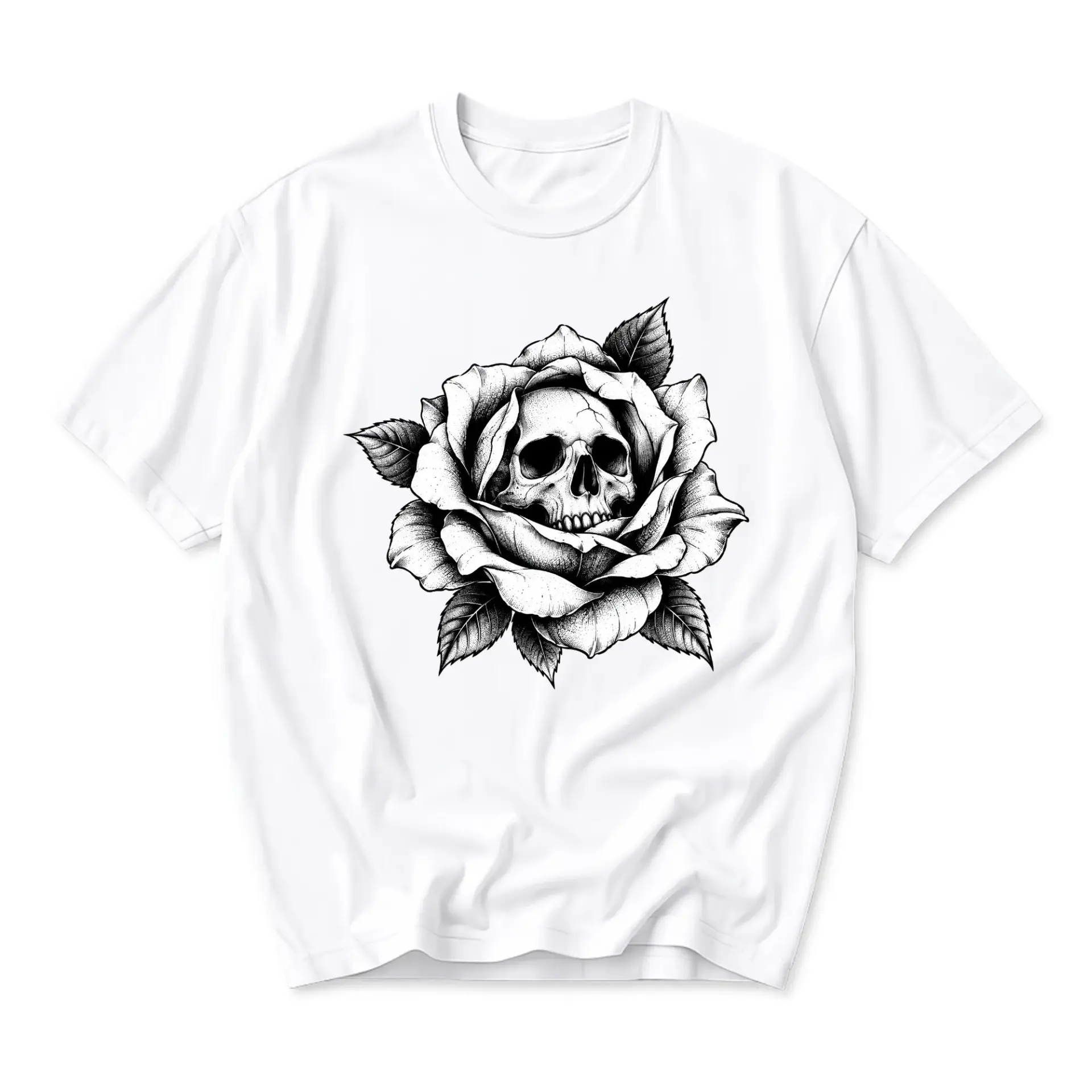 Graphic Tee Skull Rose Art Unisex Crew Neck T-Shirt Casual Everyday Apparel Short Sleeve Top for Men and Women