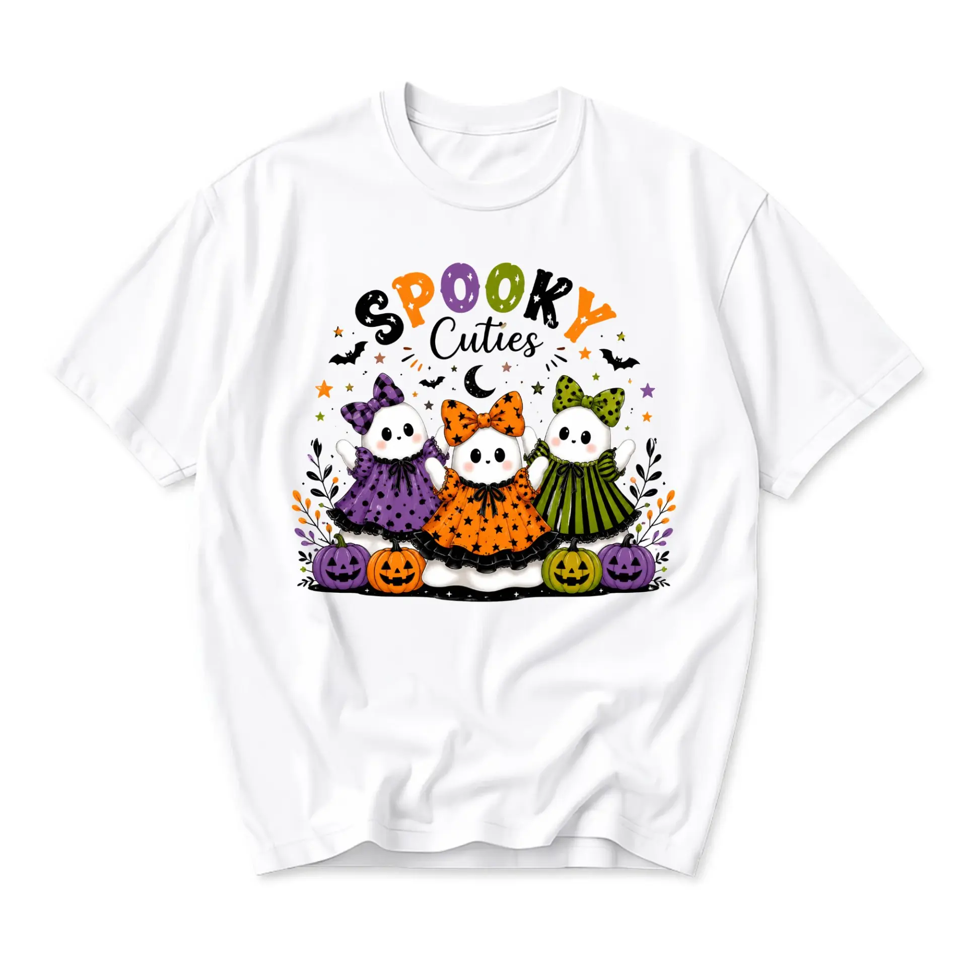 Graphic Tee Spooky Cuties Halloween Ghost T-Shirt for Women and Men Funny Fall Apparel Unisex Crew Neck Top