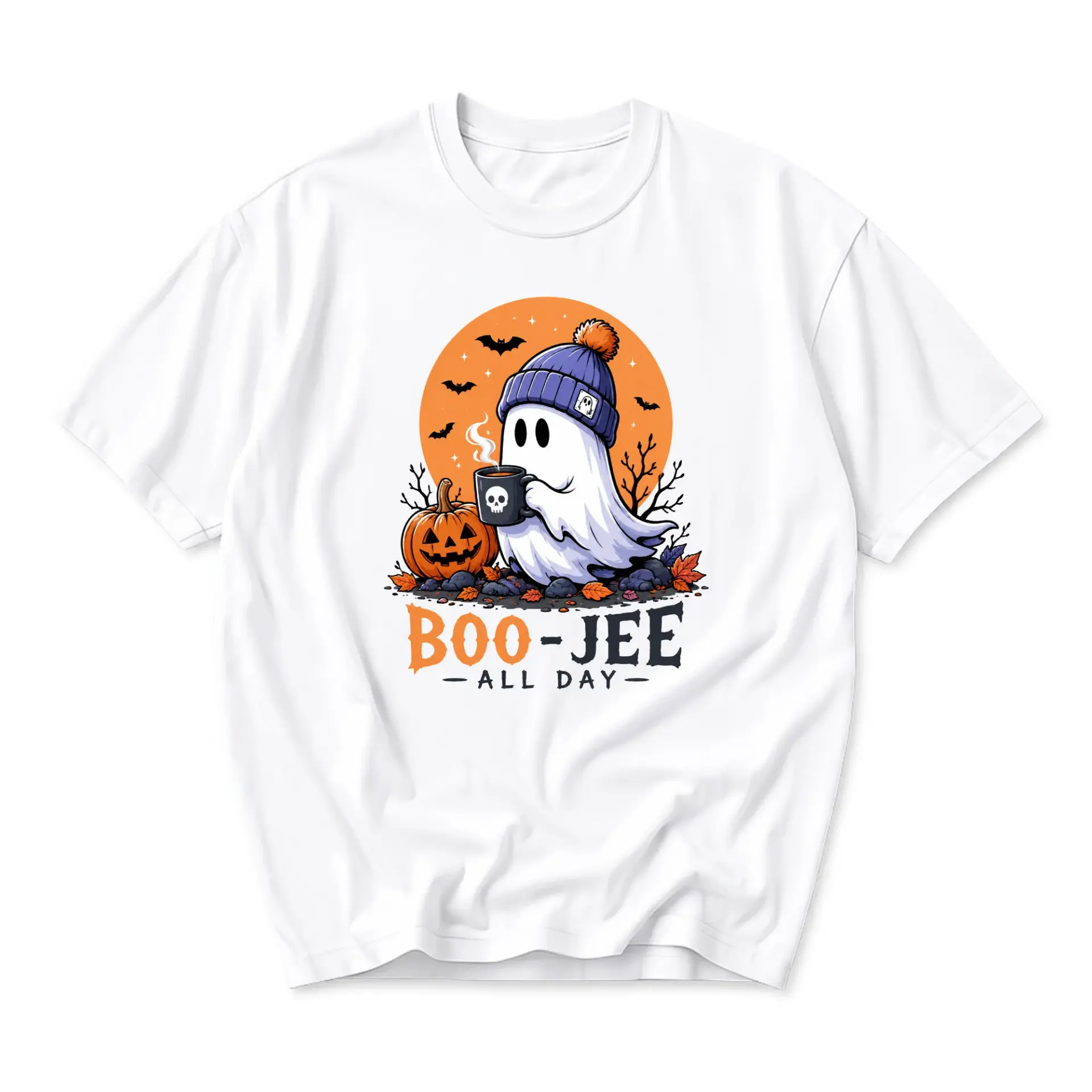 Funny Shirt Boo-Jee All Day Ghost Graphic Tee Seasonal Autumn Fall Humor Unisex Crew Neck Soft Cotton Casual Top