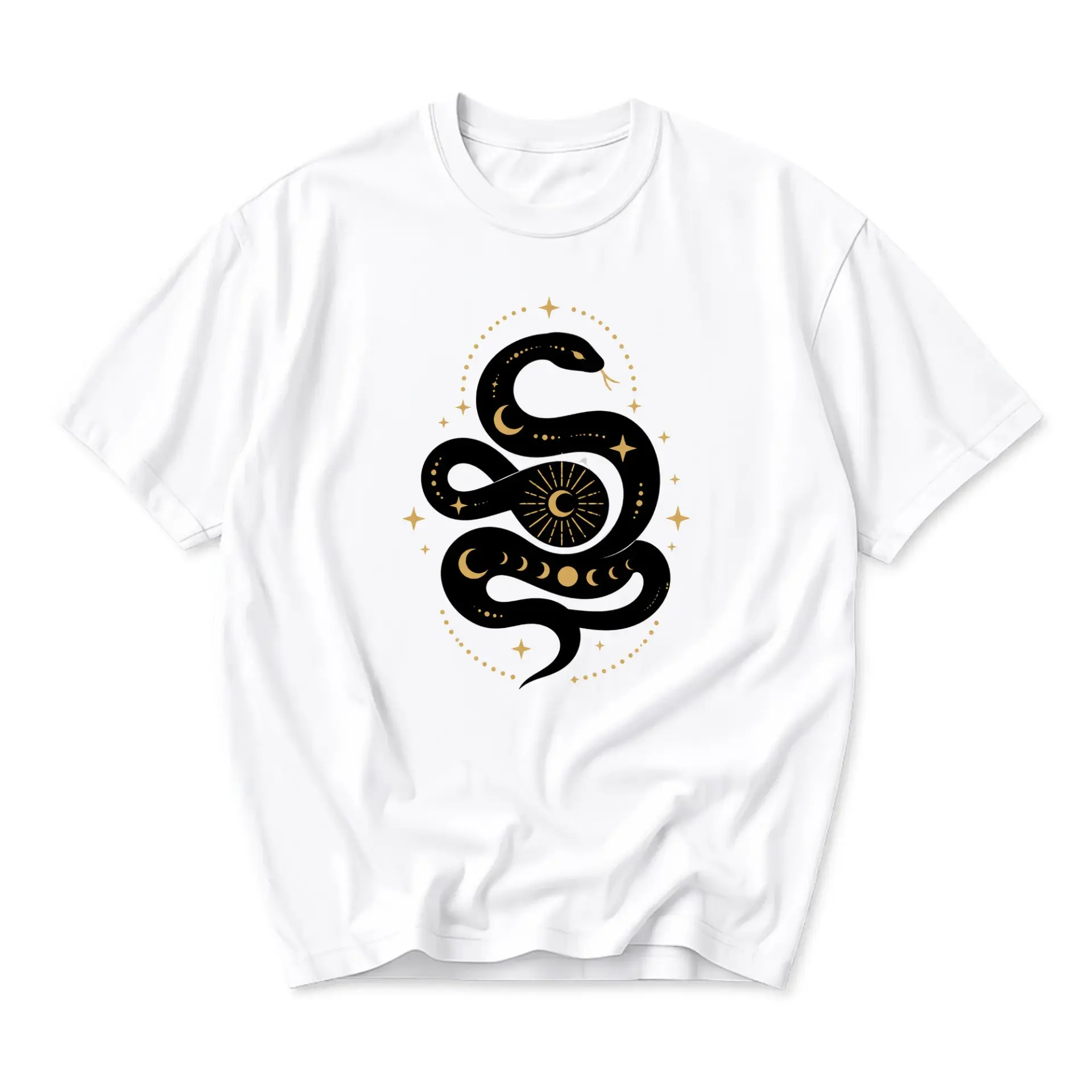 Graphic Tee Unisex Snake Celestial Moon Stars Print Short Sleeve Crew Neck Cotton Blend Casual Everyday Shirt White