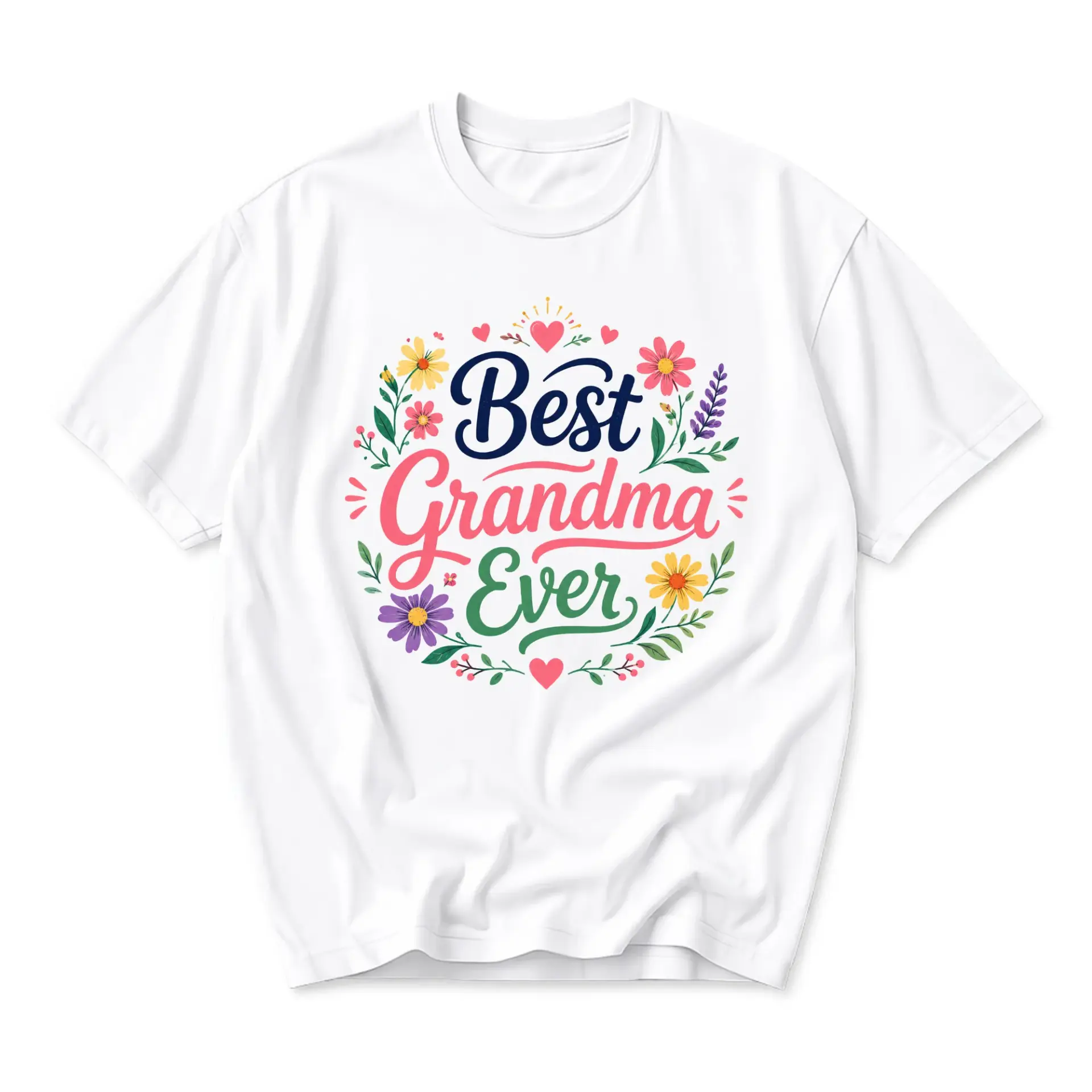 Funny Shirt Best Grandma Ever Graphic Tee Floral Heart Design Casual Unisex
