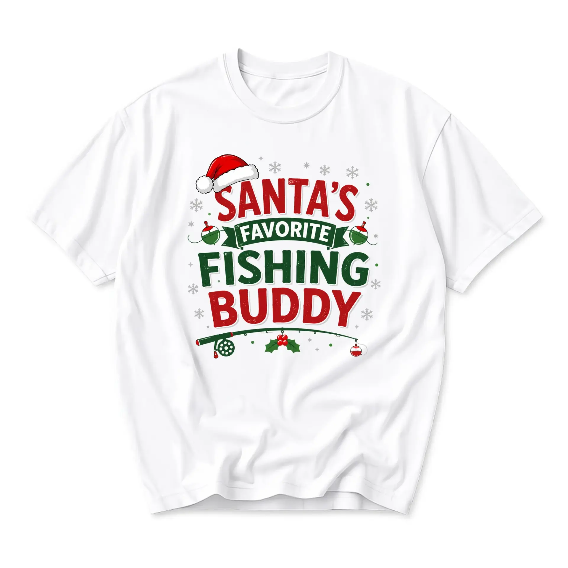 Funny Shirt Santa's Favorite Fishing Graphic Tee Holiday Seasonal Casual