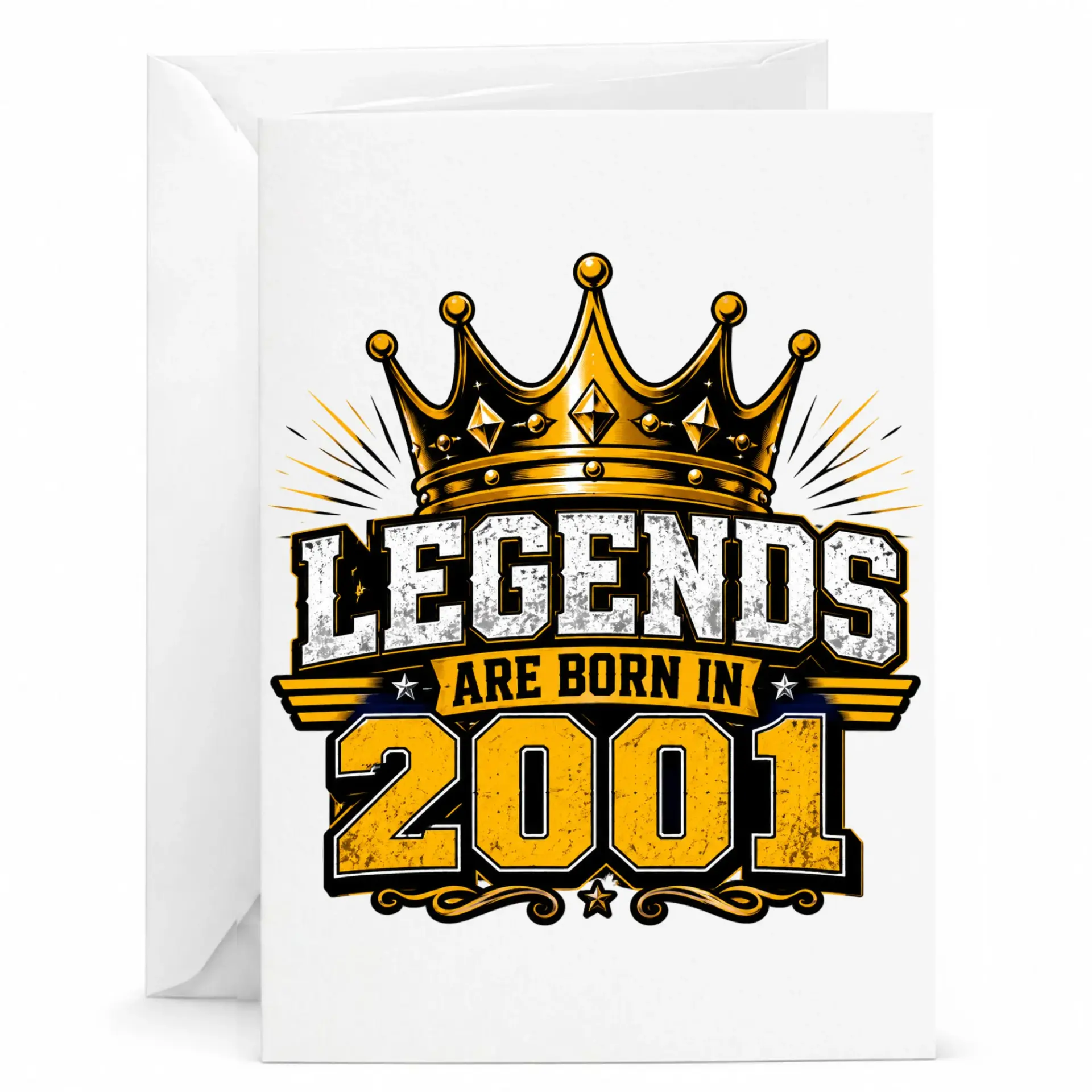 Birthday Card Legends Are Born in 2001 Vintage Crown Design Greeting Card for Milestone Celebration Yearly Stationery