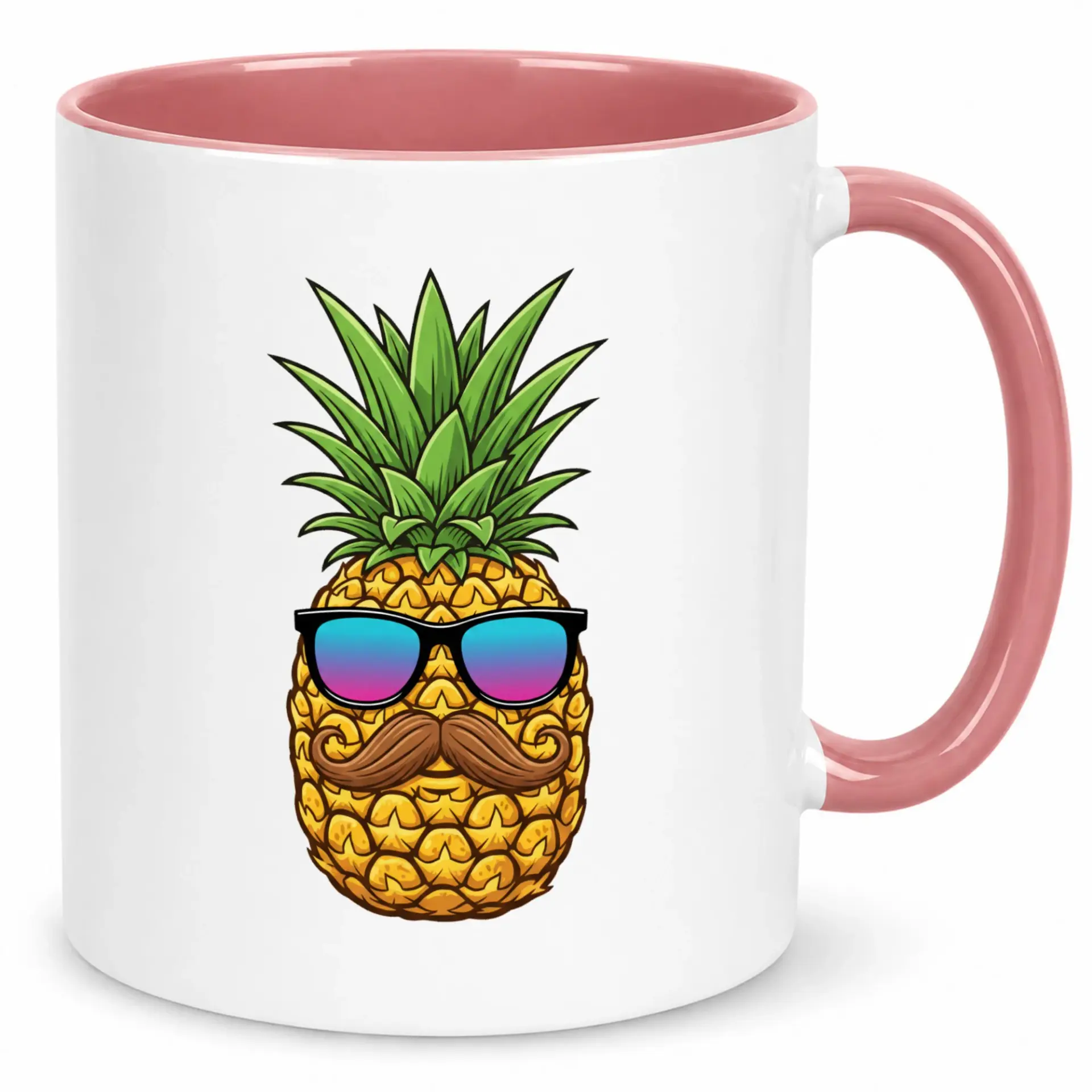 Funny Pineapple Ceramic Coffee Mug with Sunglasses and Mustache, Unique Fruit Themed Drinkware for Home Kitchen Office Gift