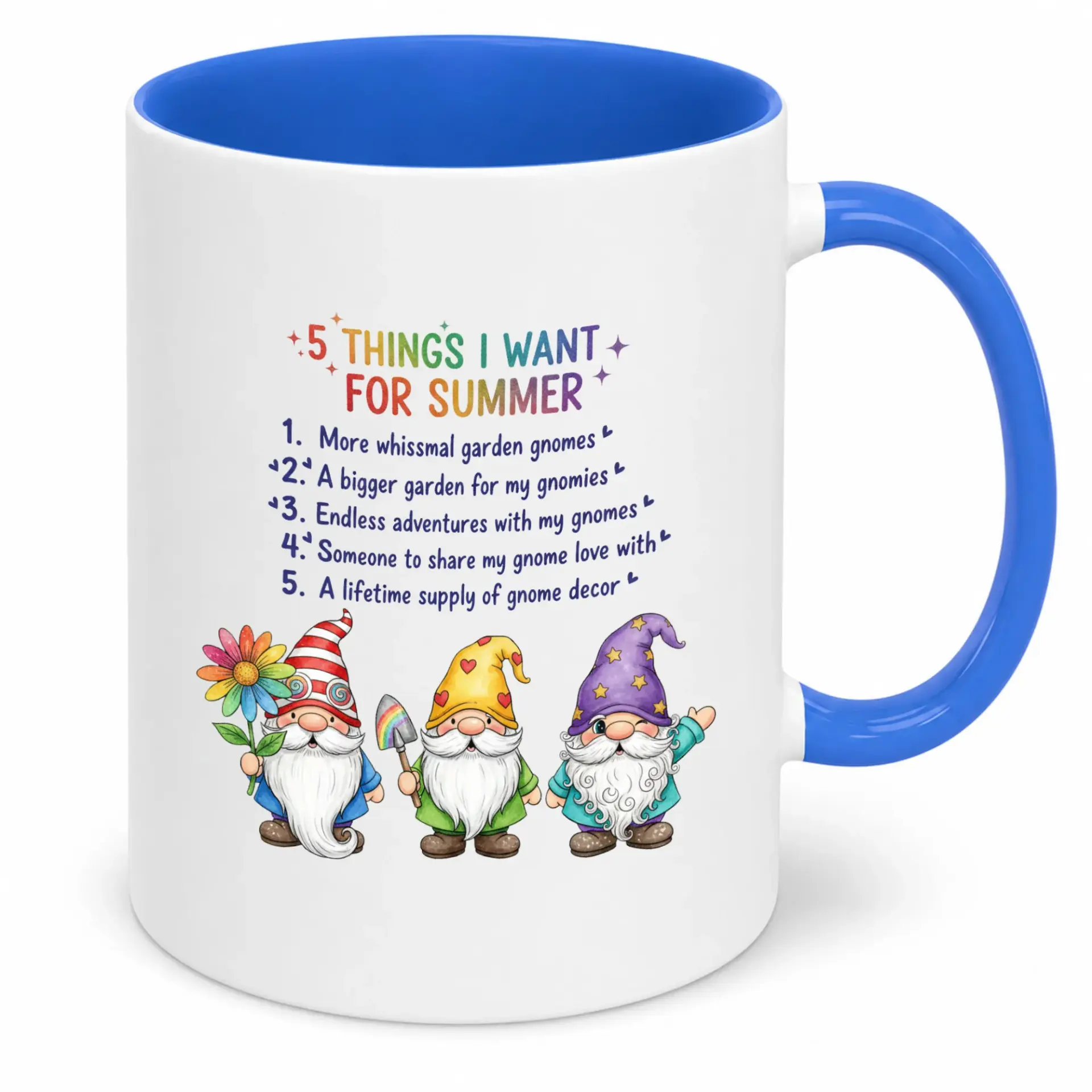 Funny Garden Gnome Lover Ceramic Coffee Mug, Whimsical Summer Wish List Design for Enthusiasts, 11 Oz or 15 Oz Beverage Cup