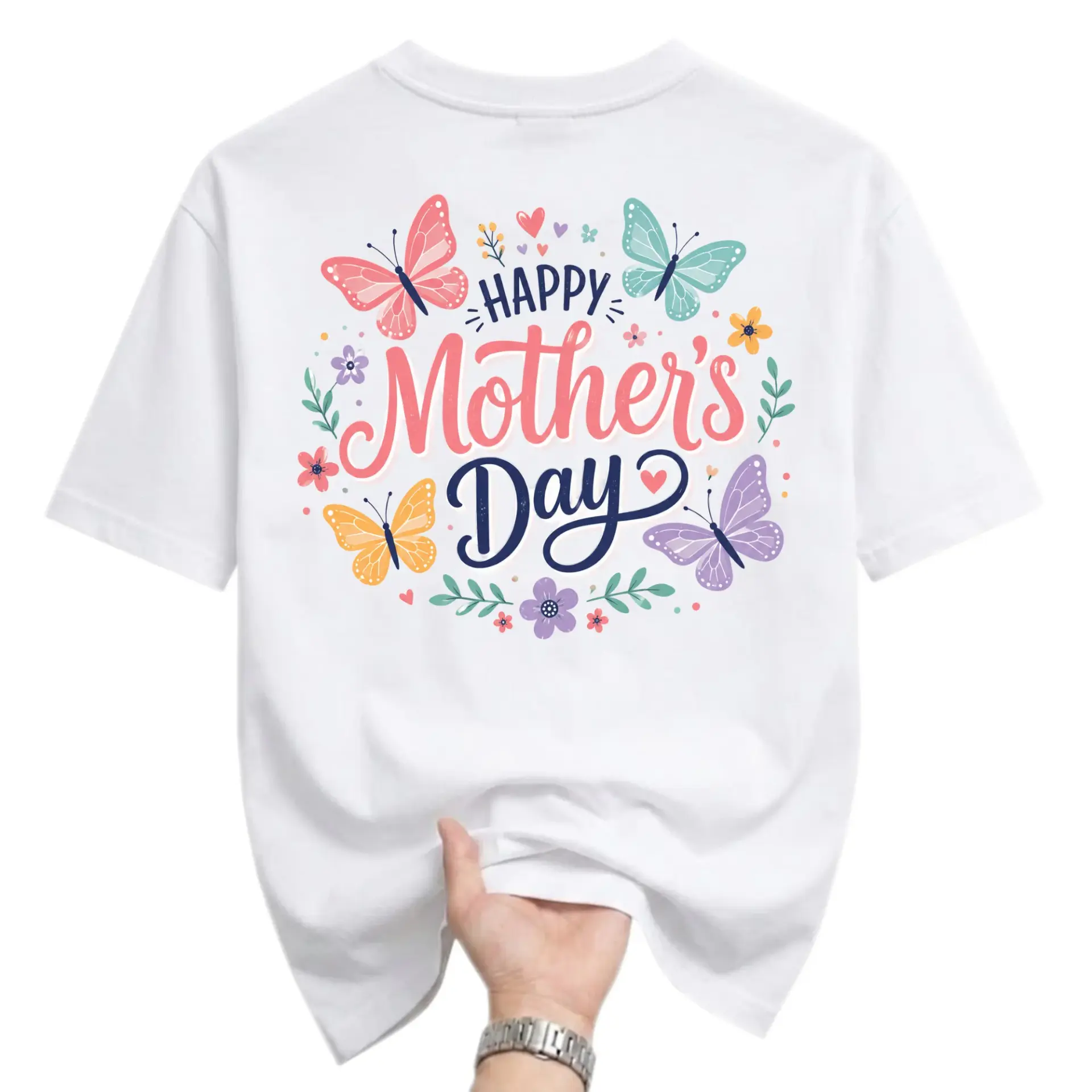 Graphic Tee Happy Mother's Day Butterfly Floral Unisex Short Sleeve Crew Neck Casual Everyday Printed Cotton Shirt