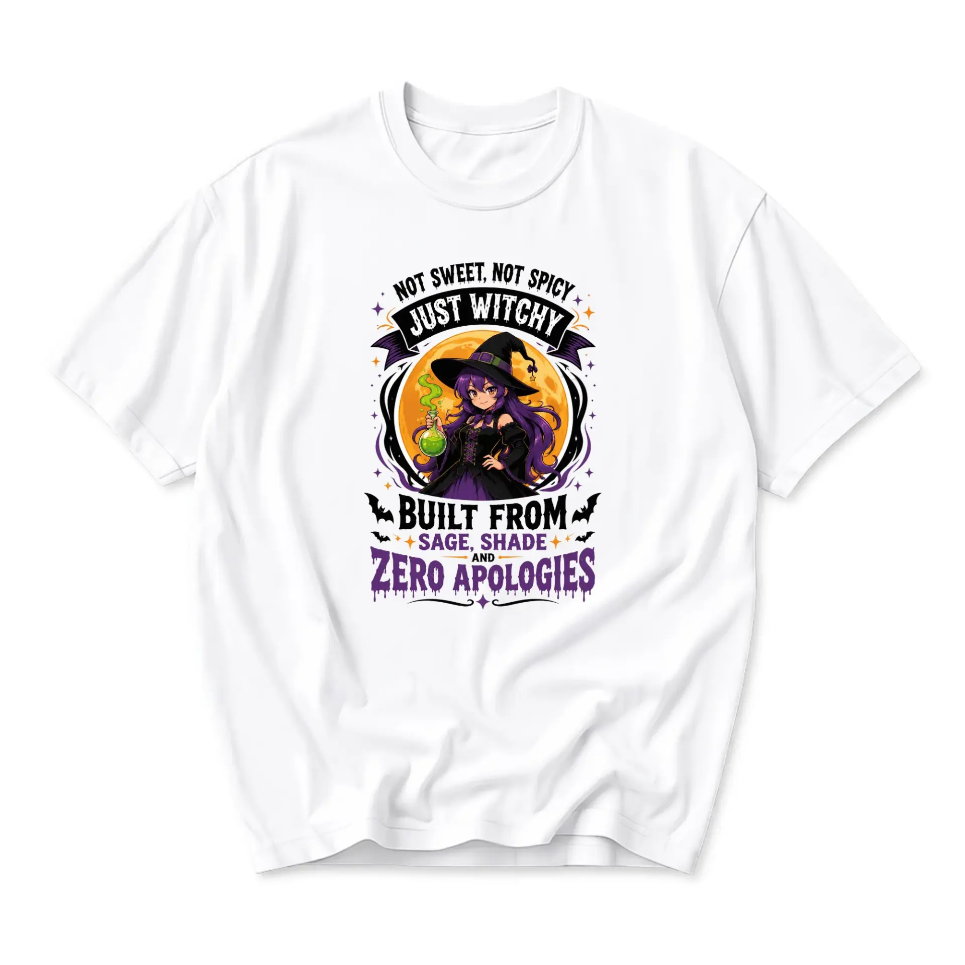 Graphic Tee Not Sweet Not Spicy Just Witchy Funny Shirt for Casual Everyday Wear Unisex Crew Neck Cotton Top
