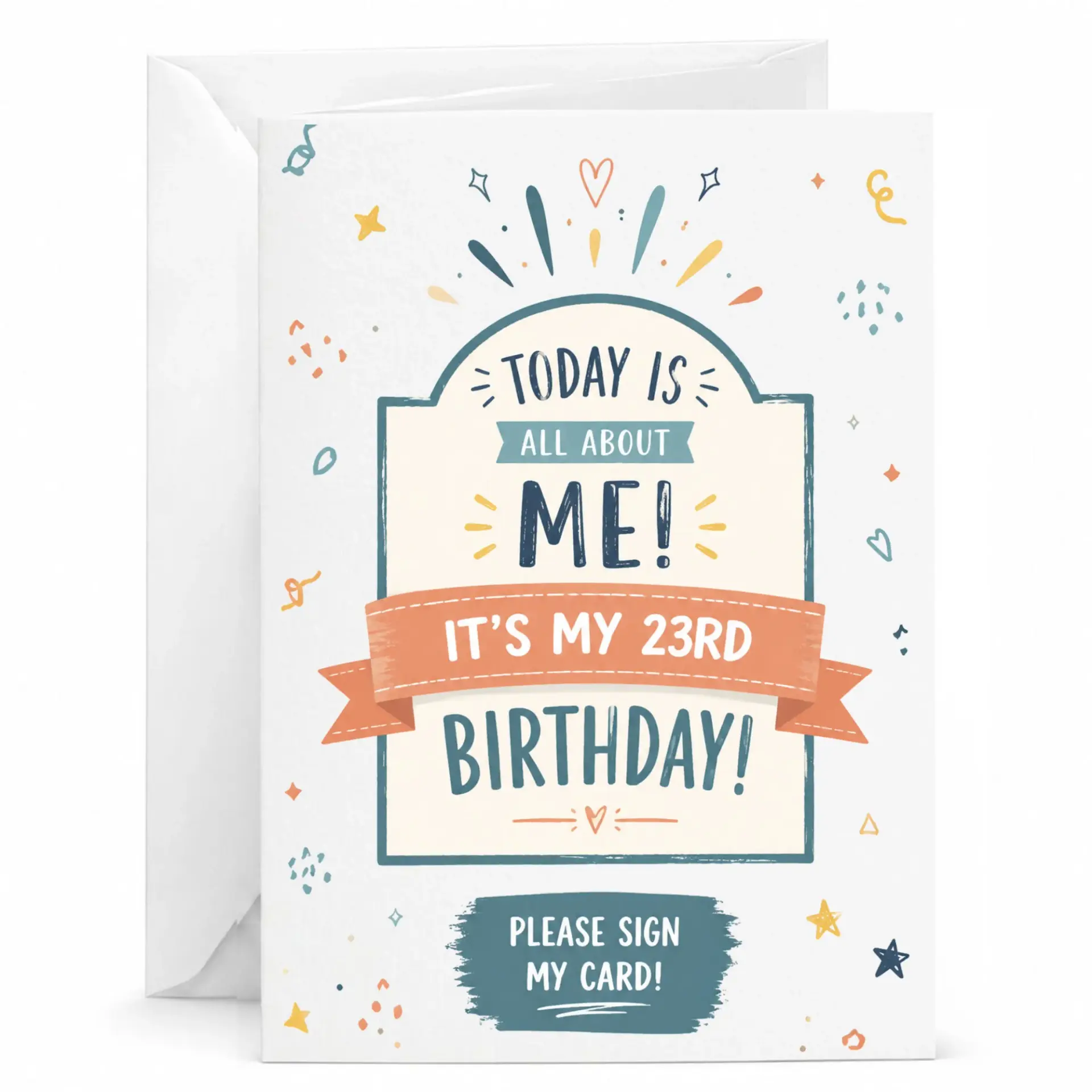 Birthday Card Funny 23rd Birthday Greeting Card for Turning Twenty Three Featuring Festive Confetti Design 5x7 Inch