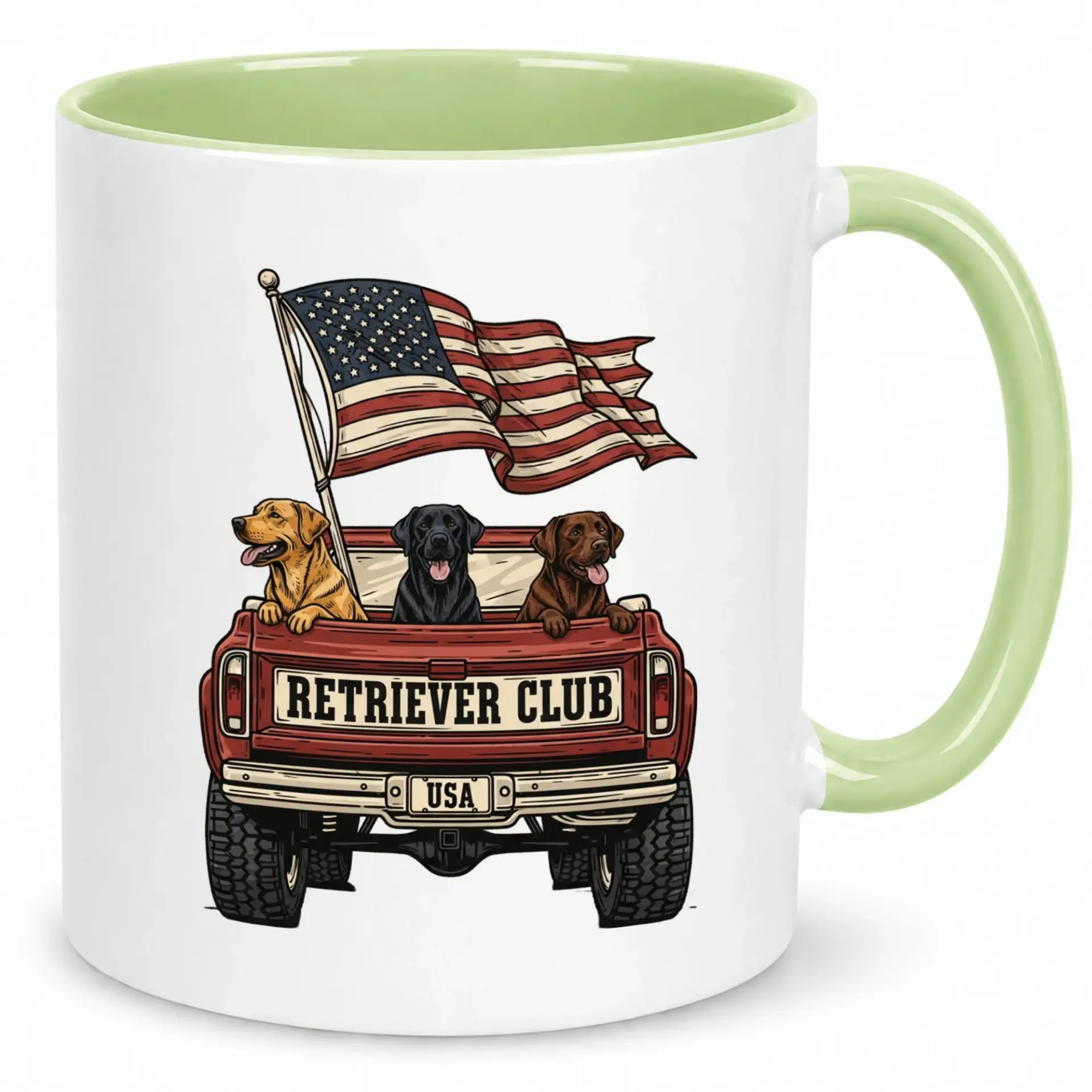 Patriotic Retriever Club Coffee Mug, Premium 11oz or 15oz Ceramic Cup, Dog Lover Gift for Usa Canine Enthusiasts, Dishwasher & Microwave Safe