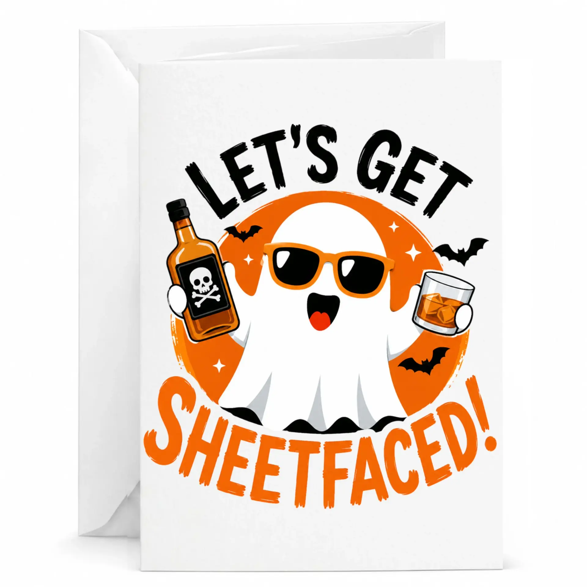 Funny Greeting Card Let's Get Sheetfaced Booze Humor Halloween Party Invitation and Social