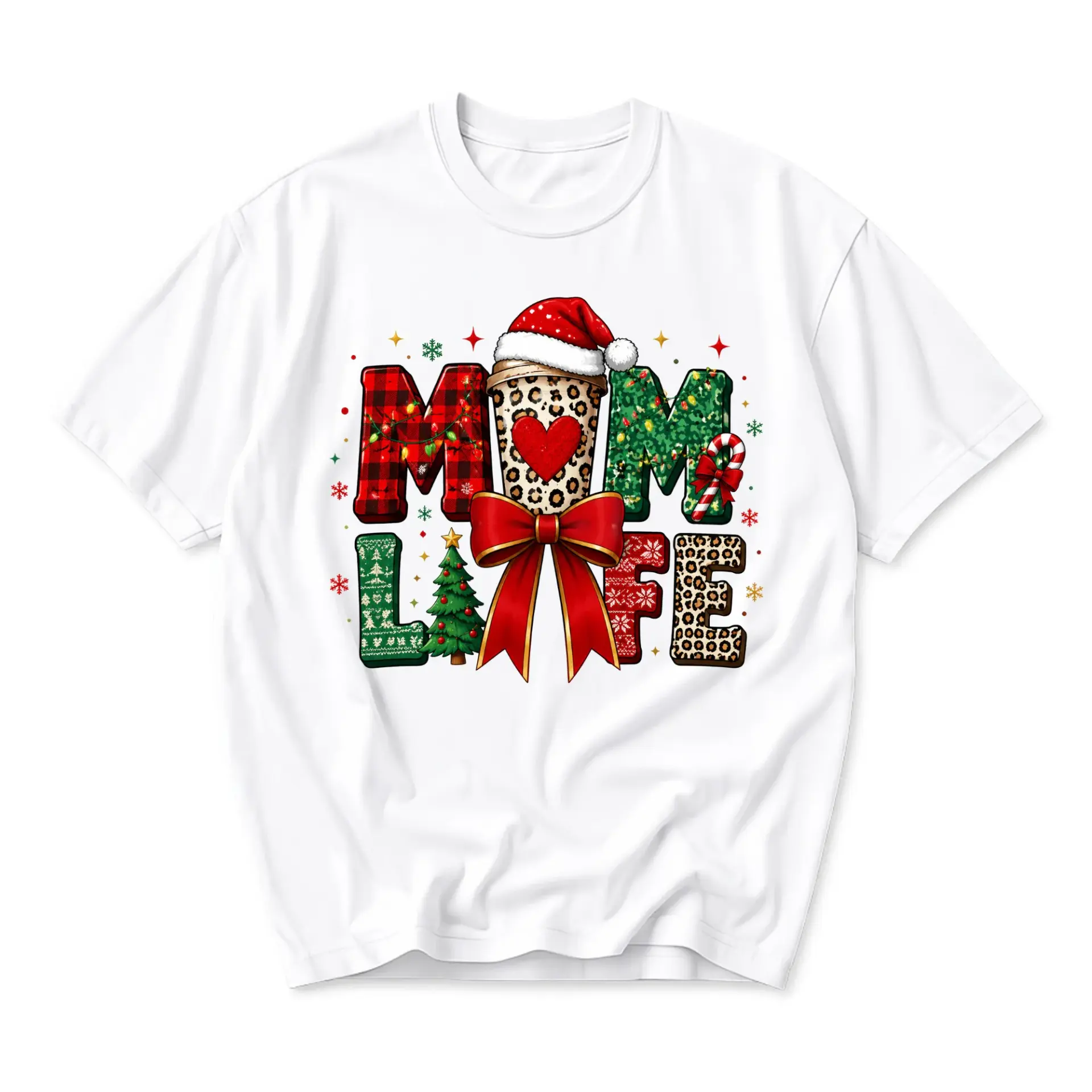Graphic Tee Mom Life Christmas Coffee Cup Print Unisex Casual Shirt