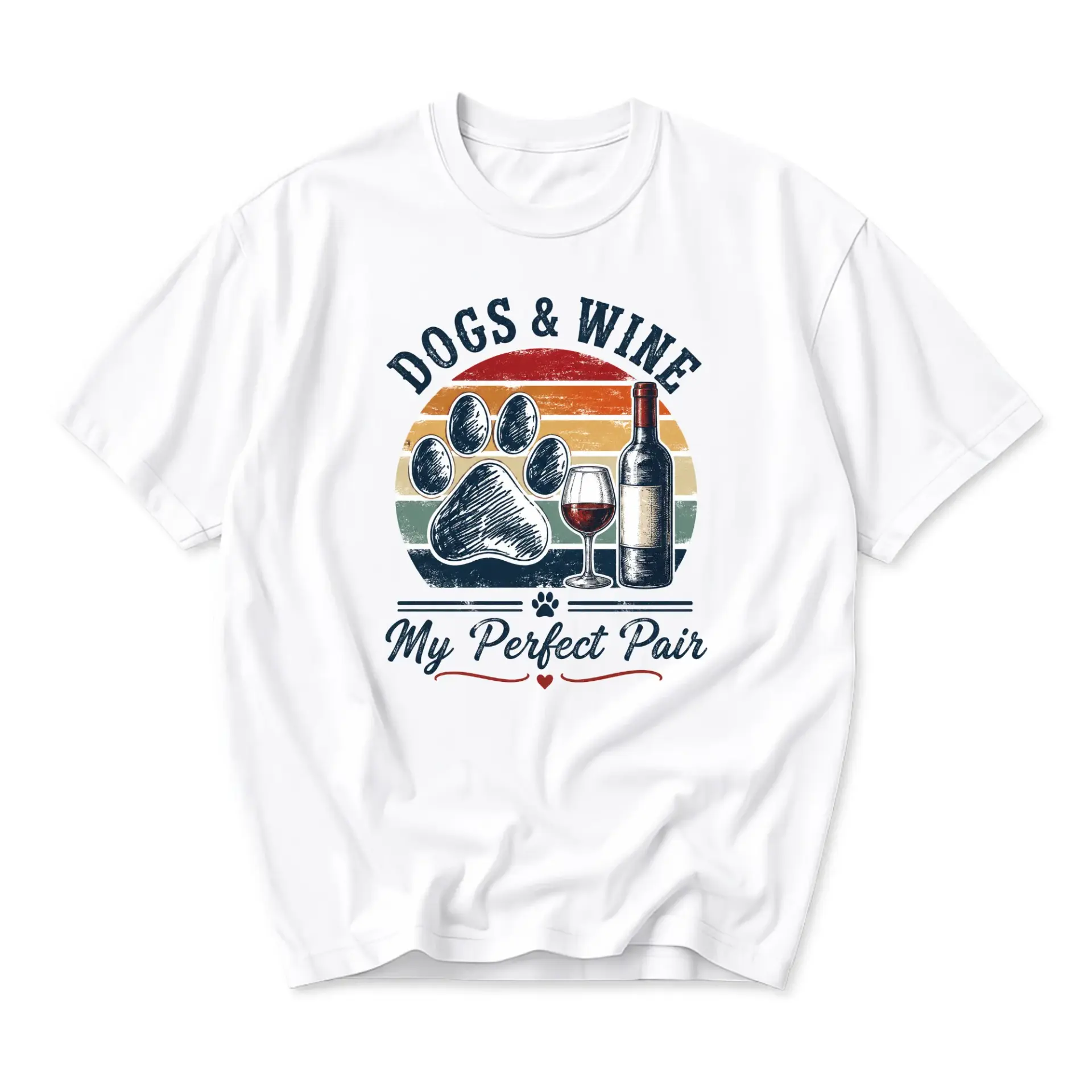 Graphic Tee and Wine My Perfect Pair Casual Unisex Shirt with Retro Sunset