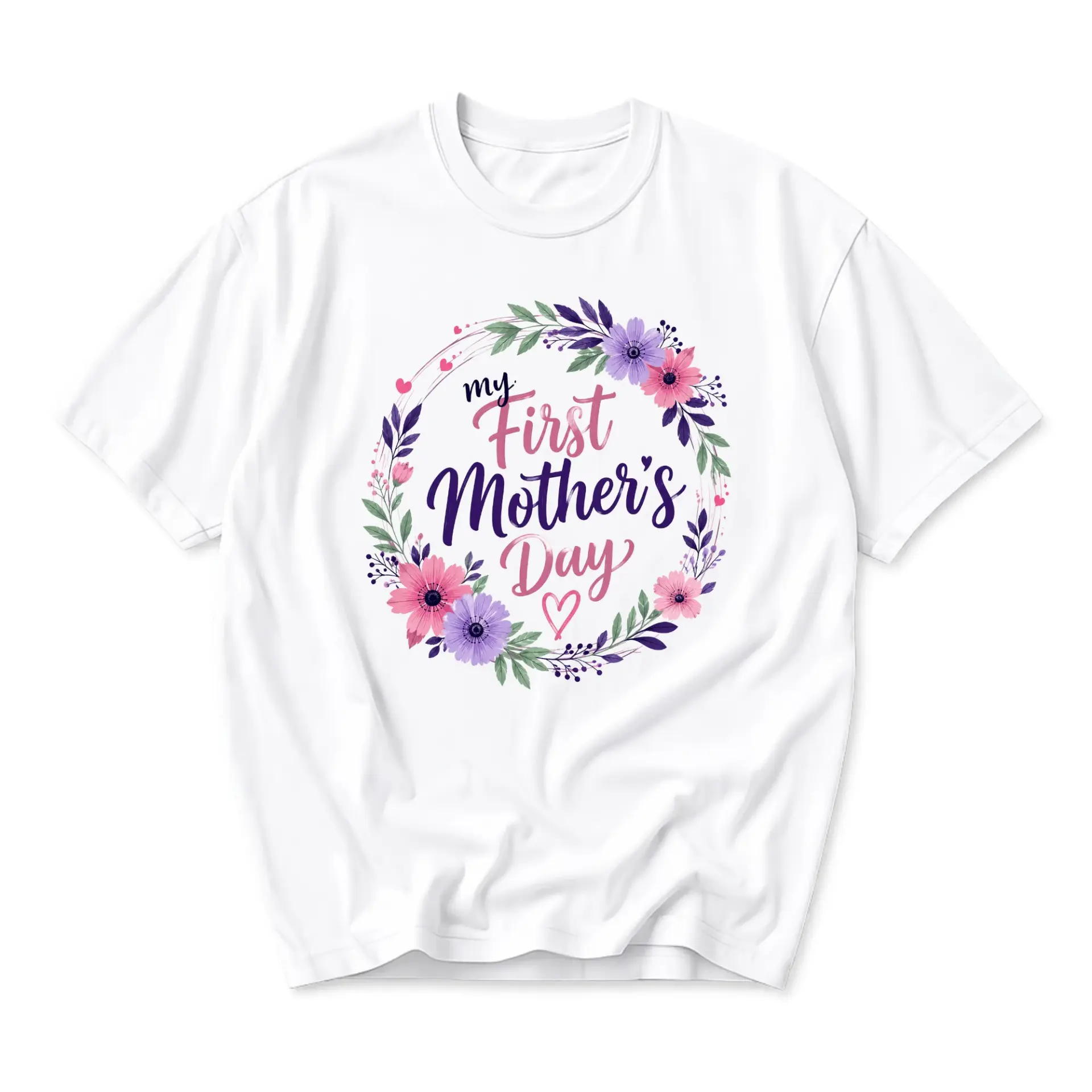 Graphic Tee My First Mother's Day Floral Wreath Print Unisex Casual Short Sleeve Crew Neck Cotton Blend Soft T-Shirt