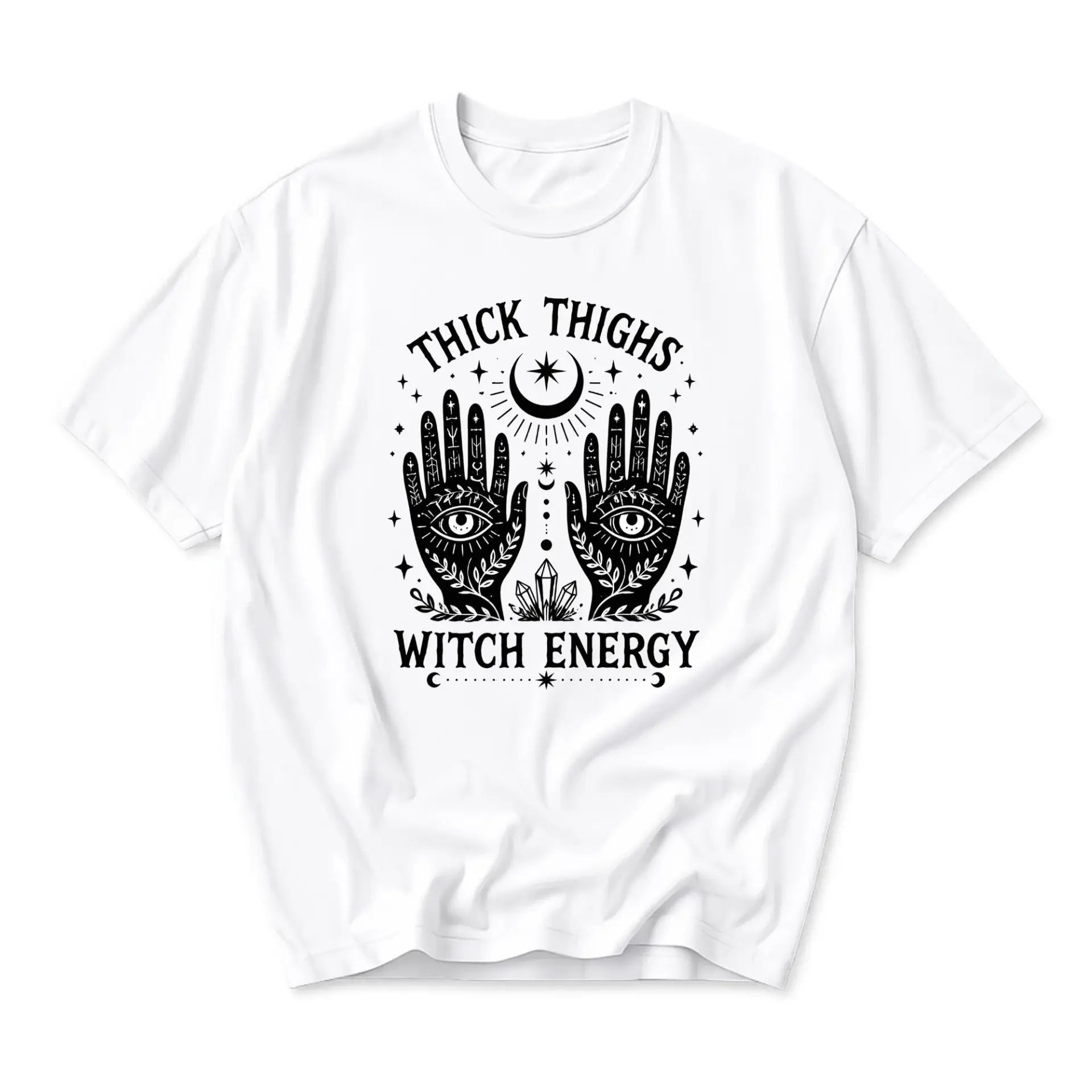 Graphic Tee Thick Thighs Witch Energy Unisex T-Shirt Casual Celestial Hand Illustration Short Sleeve Crew Neck Top