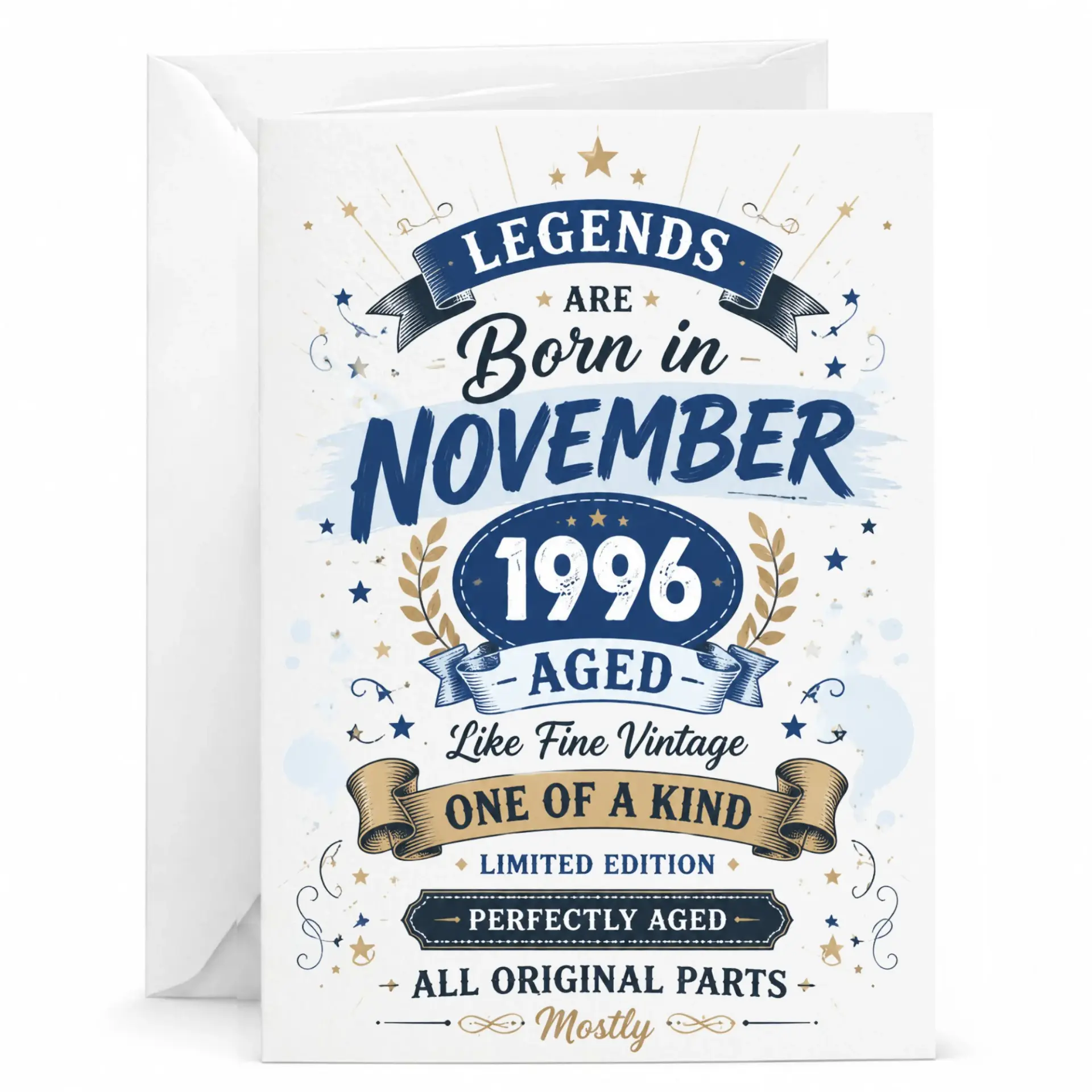 Greeting Card Legends Are Born in November 1996 Funny Birthday Gift Idea for Men and Women 5x7 Inches with Envelope