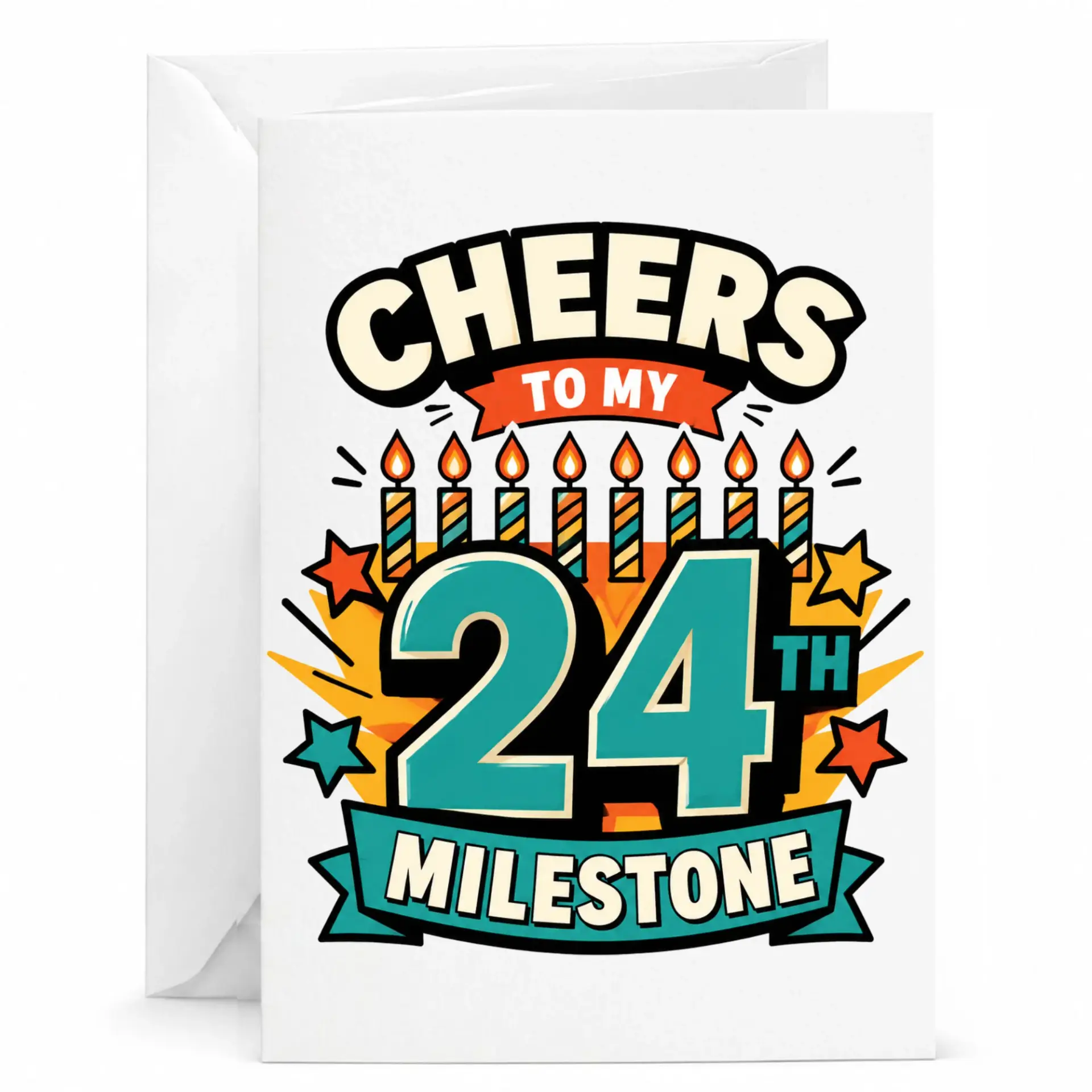 Birthday Card Cheers to My 24th Milestone Twenty Fourth Birthday Celebration Greeting Card with White Envelope