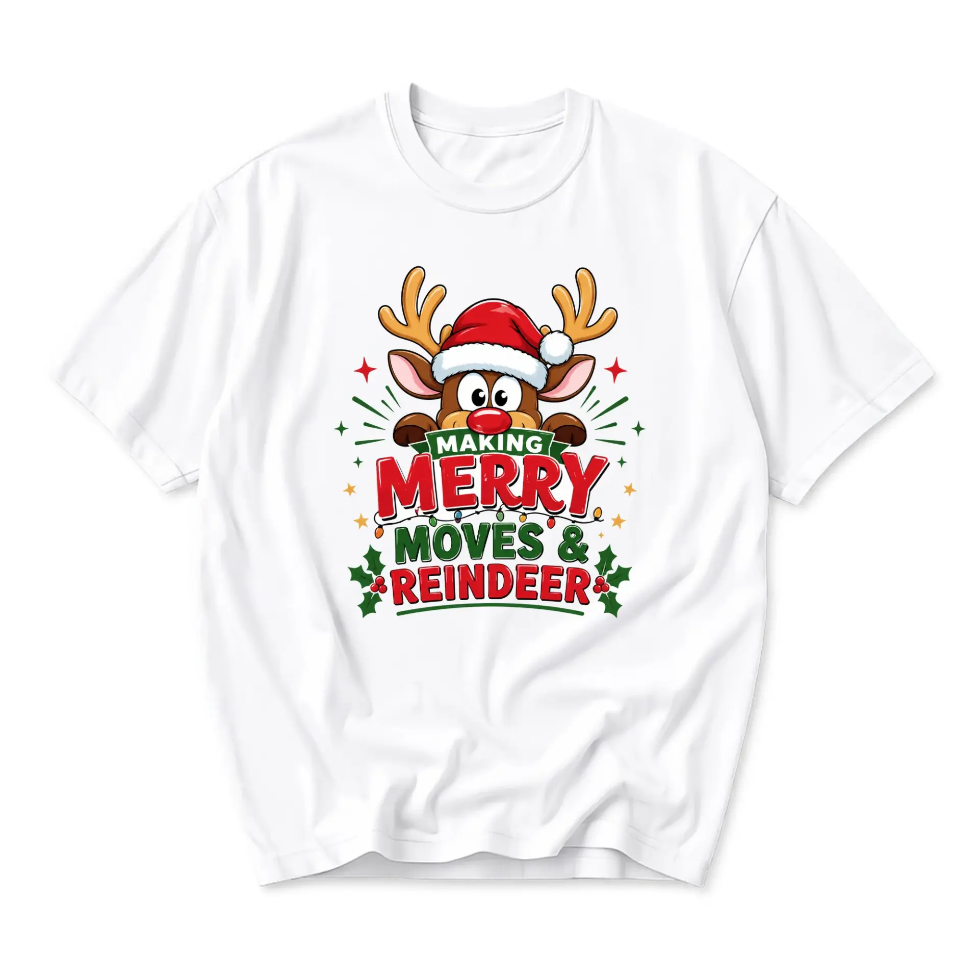 Graphic Tee Making Merry Moves and Reindeer Funny Holiday Shirt Unisex