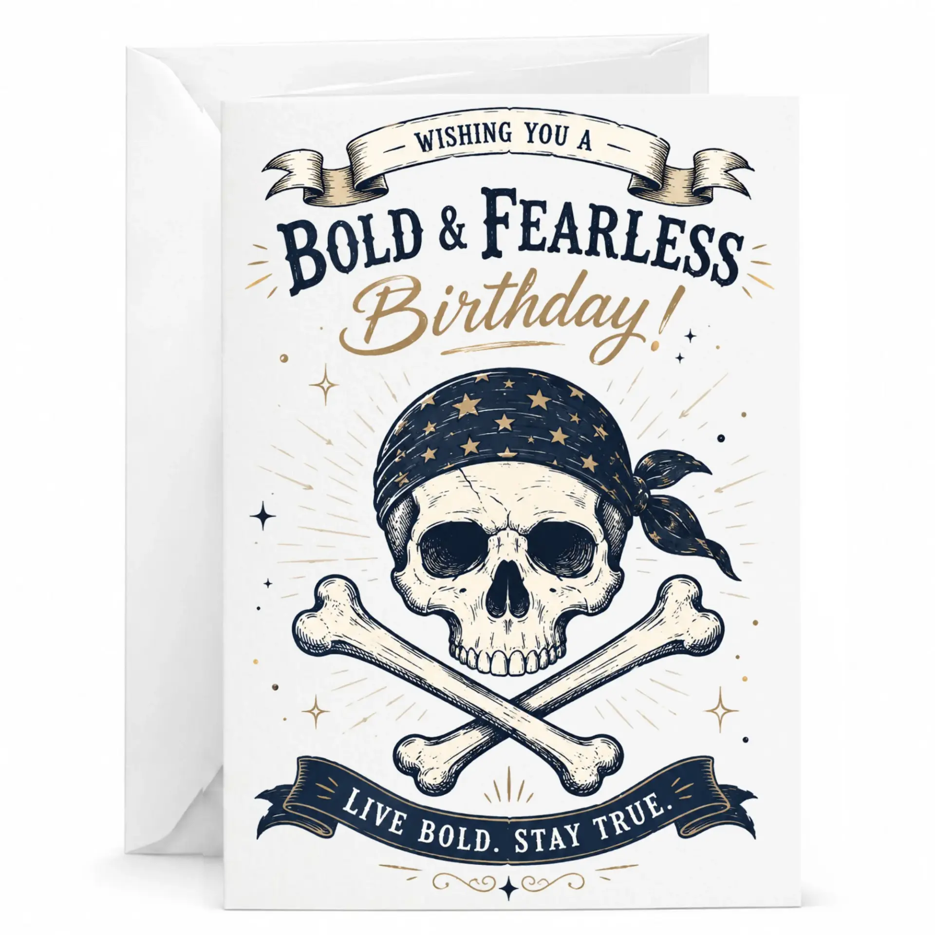 Birthday Card Featuring a Skull Design with Star Patterned and Bold Motivational Text