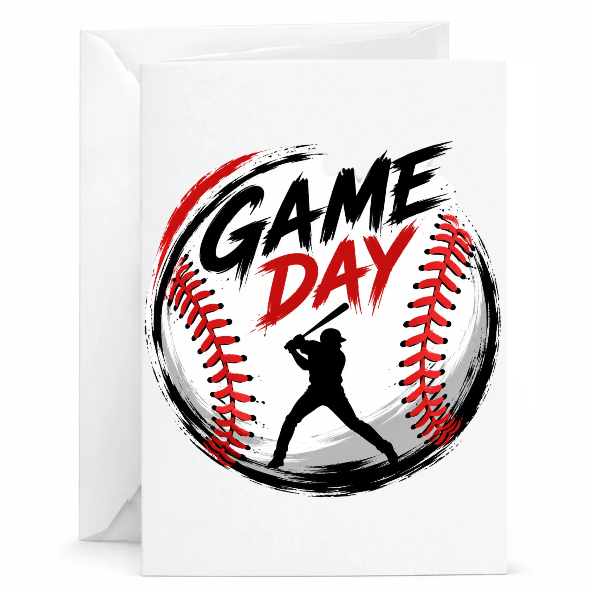 Game Day Baseball Greeting Card with Silhouette Batter and Athletic Design for Sports Enthusiasts and Fans