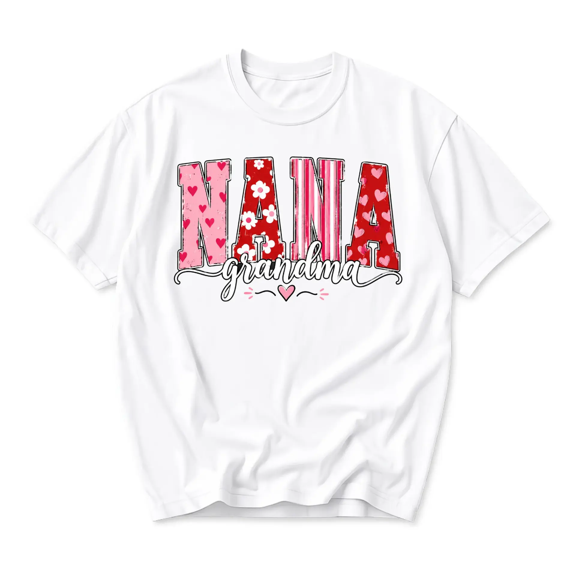 Graphic Tee Nana Grandma Heart Floral Print Unisex Crew Neck Casual Everyday Short Sleeve Cotton Blend T-Shirt Top