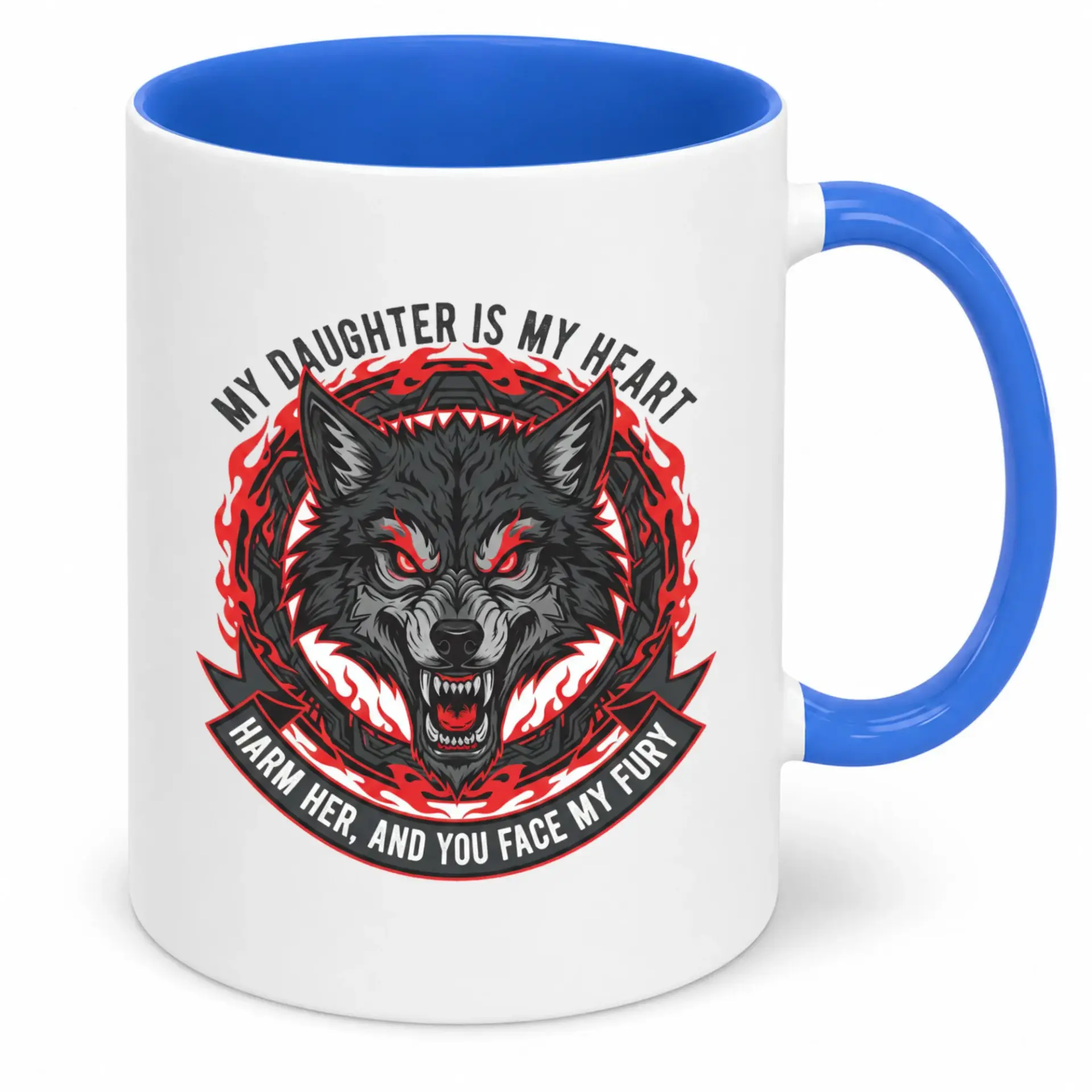 Coffee Mug for Daughter's Strong Wolf and Ceramic Drinkware My Daughter Is My Heart Parent Gift White Blue