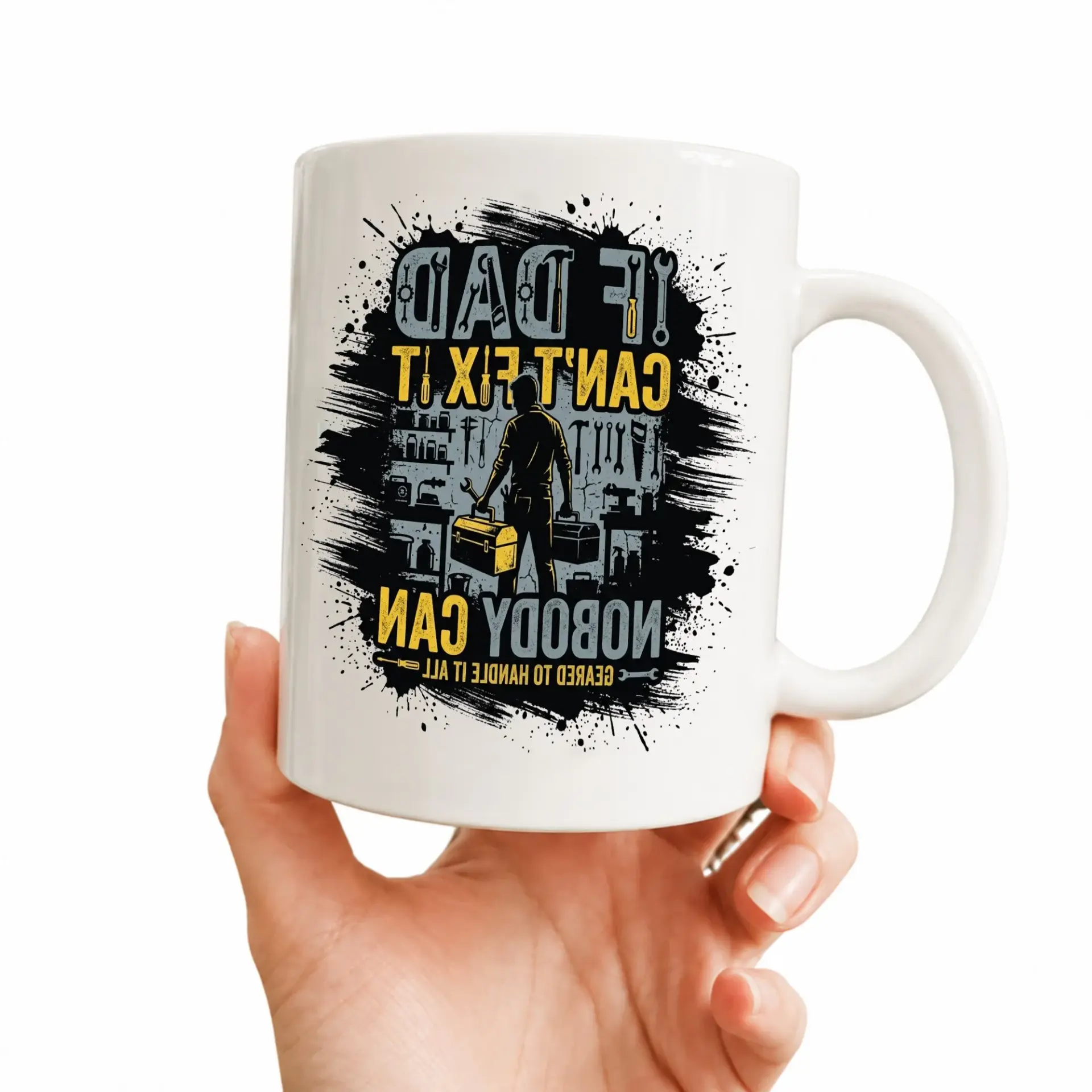 Funny Handyman Appreciation Coffee Mug Featuring Mechanic Tools Design and Inspirational Quote for Dad or Professional