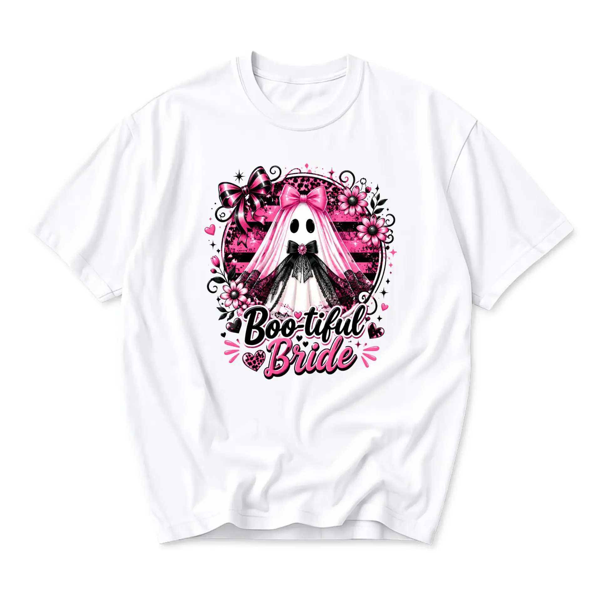 Graphic Tee Boo-Tiful Bride Ghost Wedding Design Unisex Casual Crew Neck T-Shirt for Everyday Wear and Gift Giving