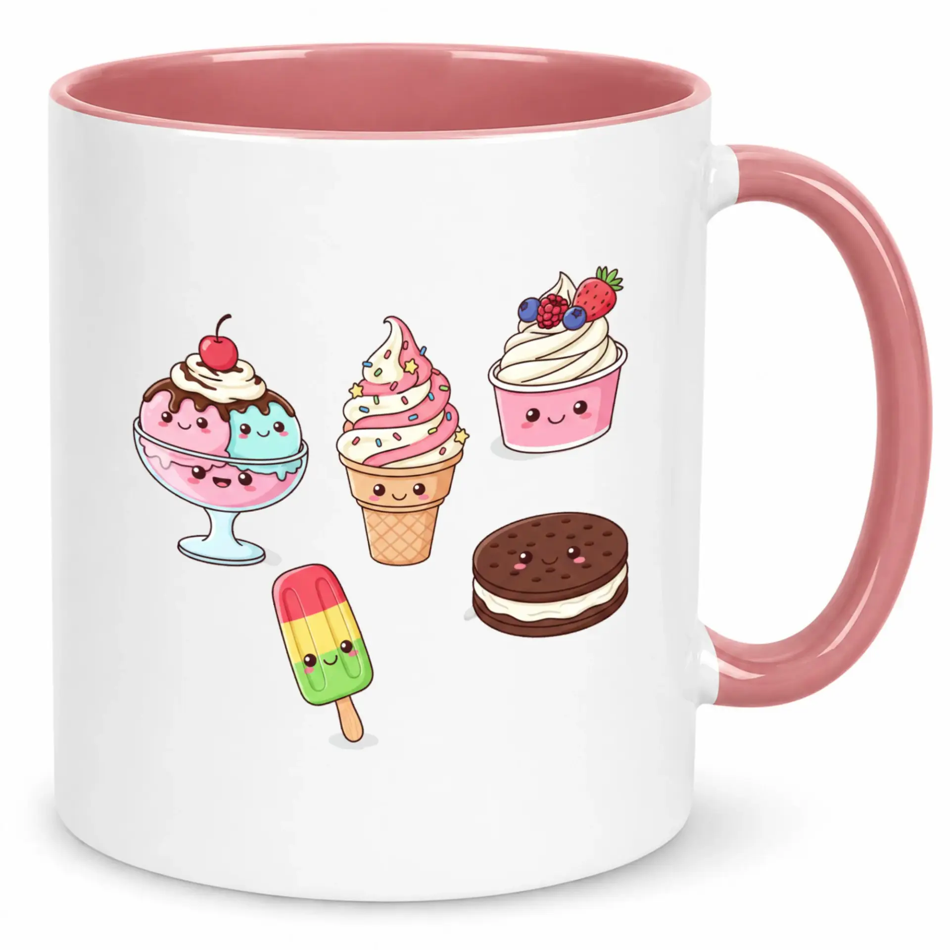 Kawaii Ice Cream Dessert Ceramic Coffee Mug for Sweet Treat Lovers, Cute Sundae Cone Frozen Yogurt Sandwich Drinkware Gift