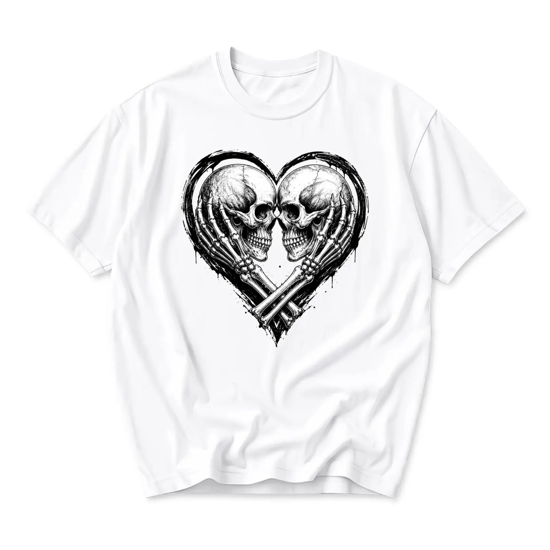 Graphic Tee Unisex Heart Skull Artistic Print Shirt Casual Crew Neck Cotton Apparel for Men and Women Everyday Wear