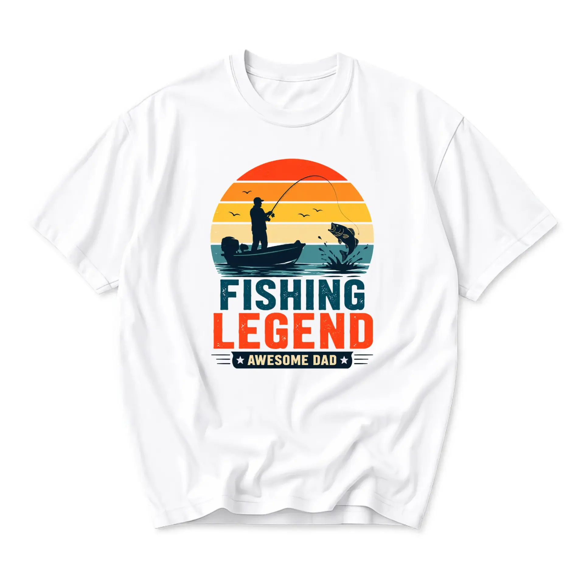 Funny Shirt Fishing Legend Graphic Tee Retro Sunset Outdoorsman Unisex Crew