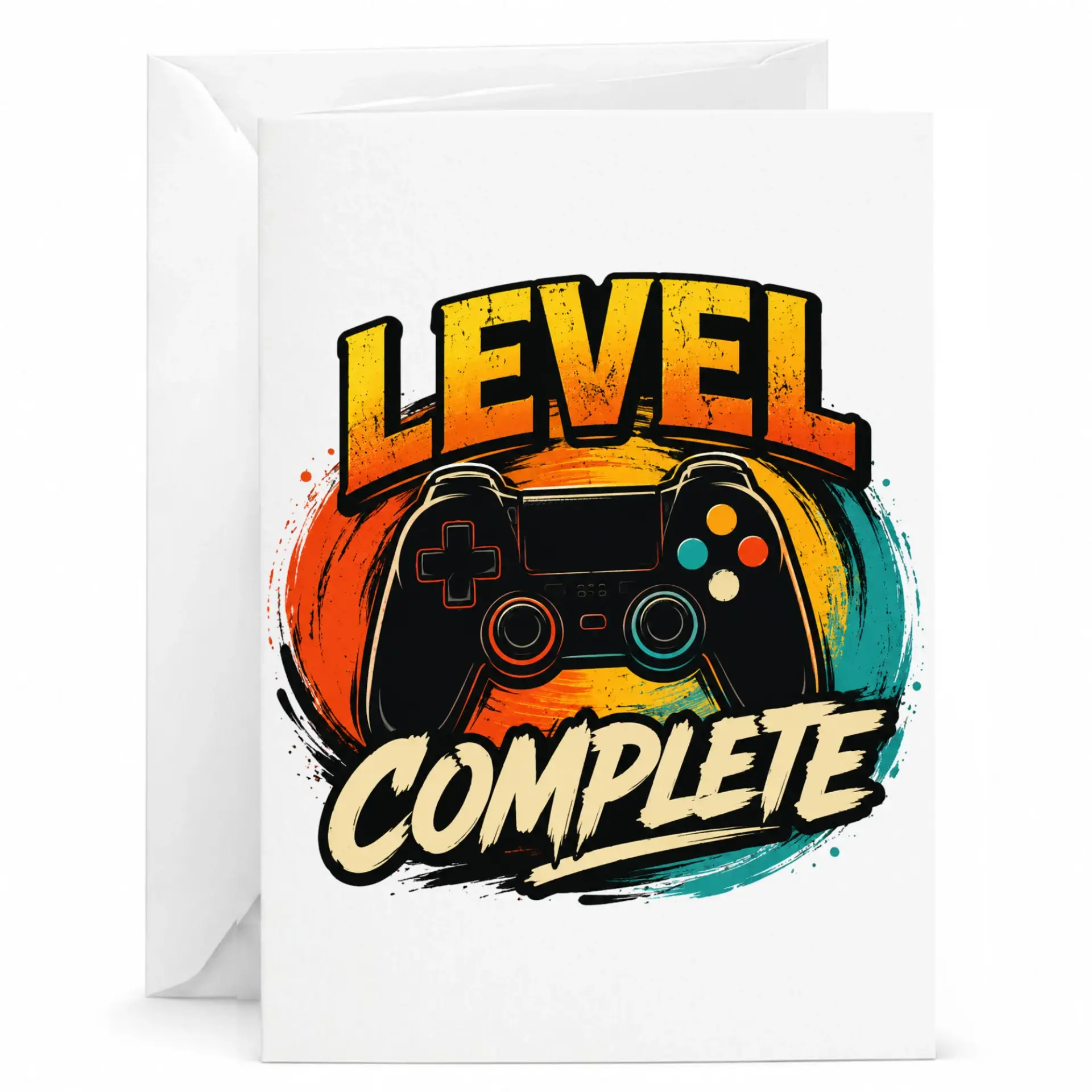 Funny Gaming Greeting Card Level Complete Video Game Birthday Celebration Stationary for Gamers and Enthusiasts