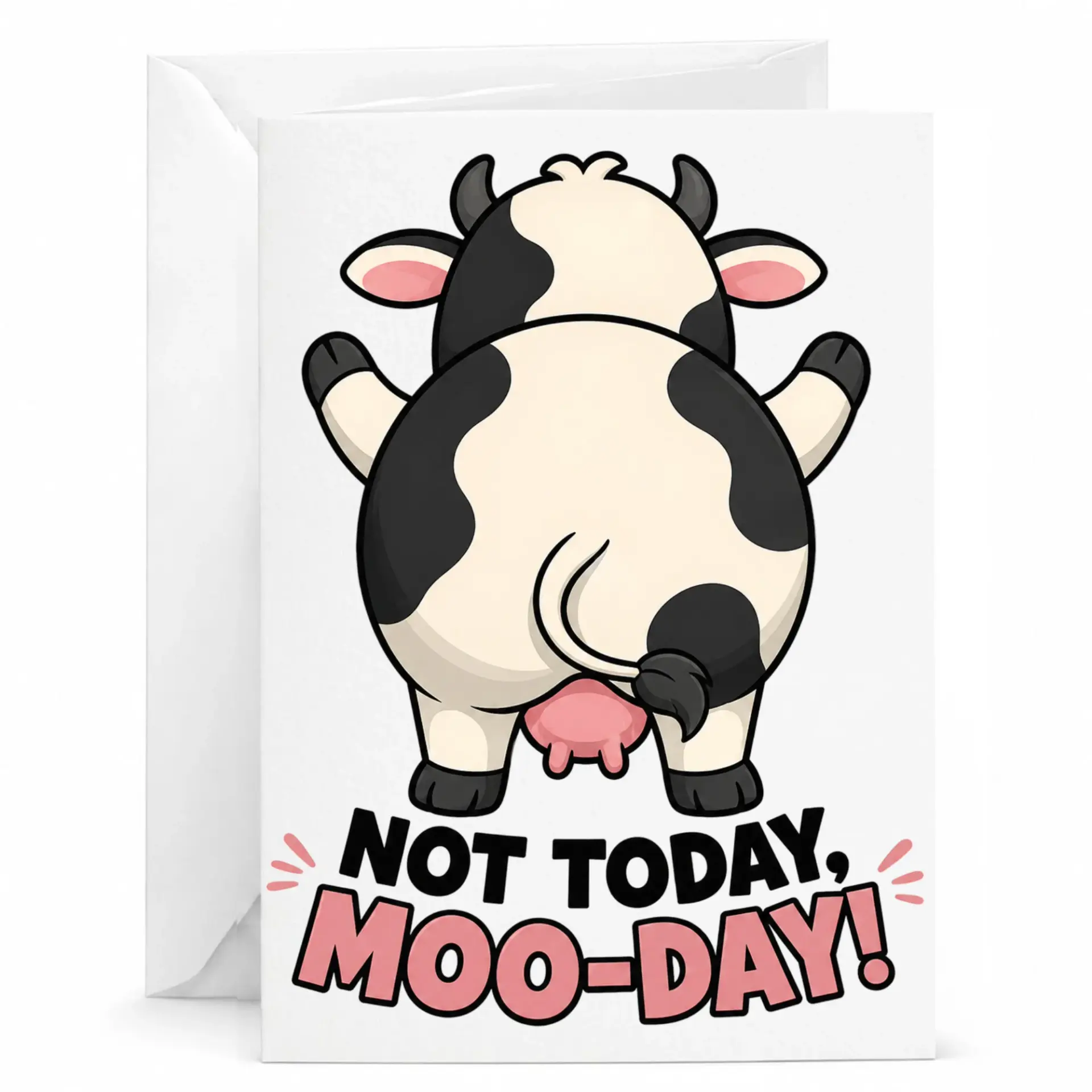 Funny Cow Greeting Card Not Today Moo-Day Cute Farm Animal Pun for Birthday Anniversary Encouragement