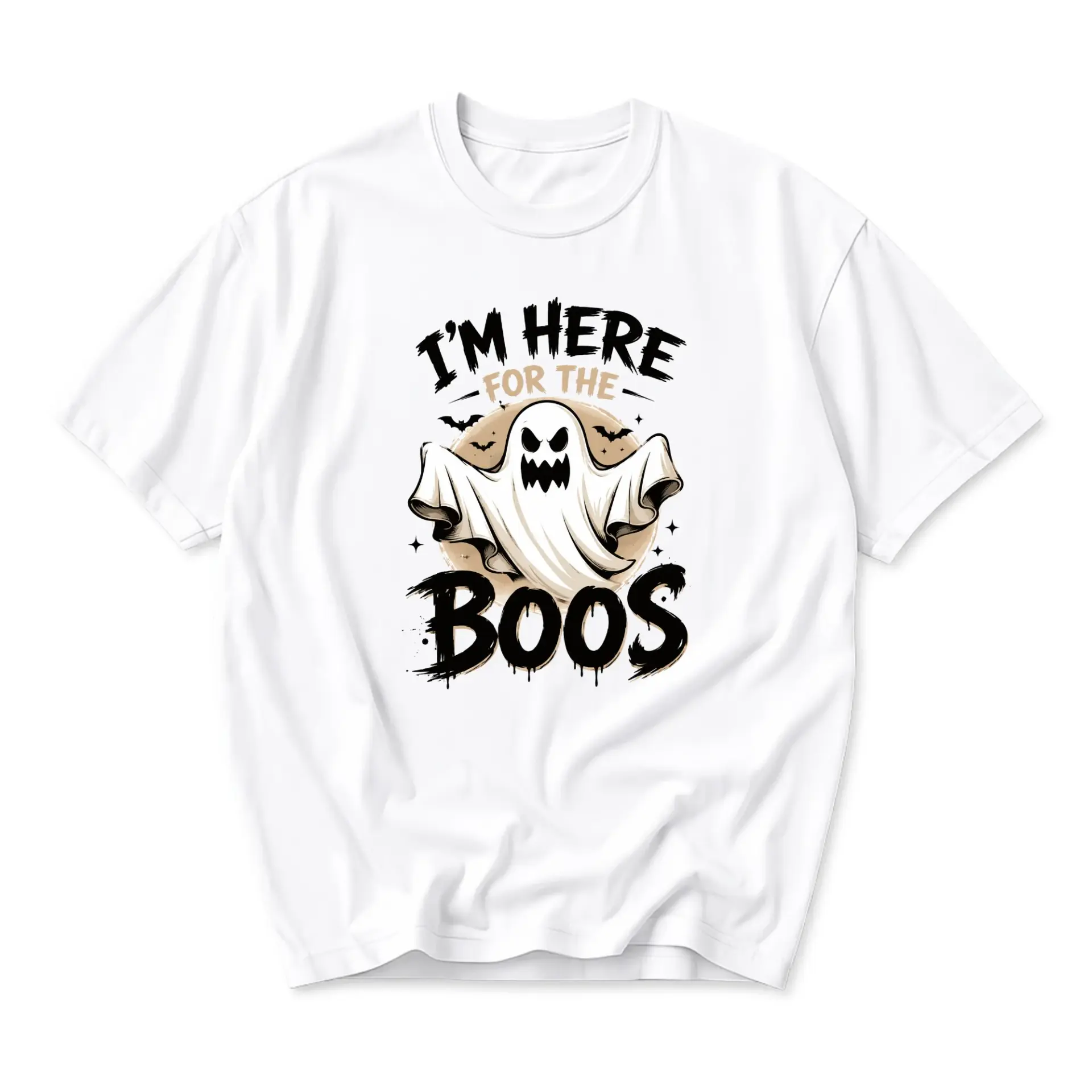 Funny Shirt I Am Here for the Boos Ghost Graphic Tee Seasonal Unisex Crew Neck Short Sleeve Cotton Casual Apparel