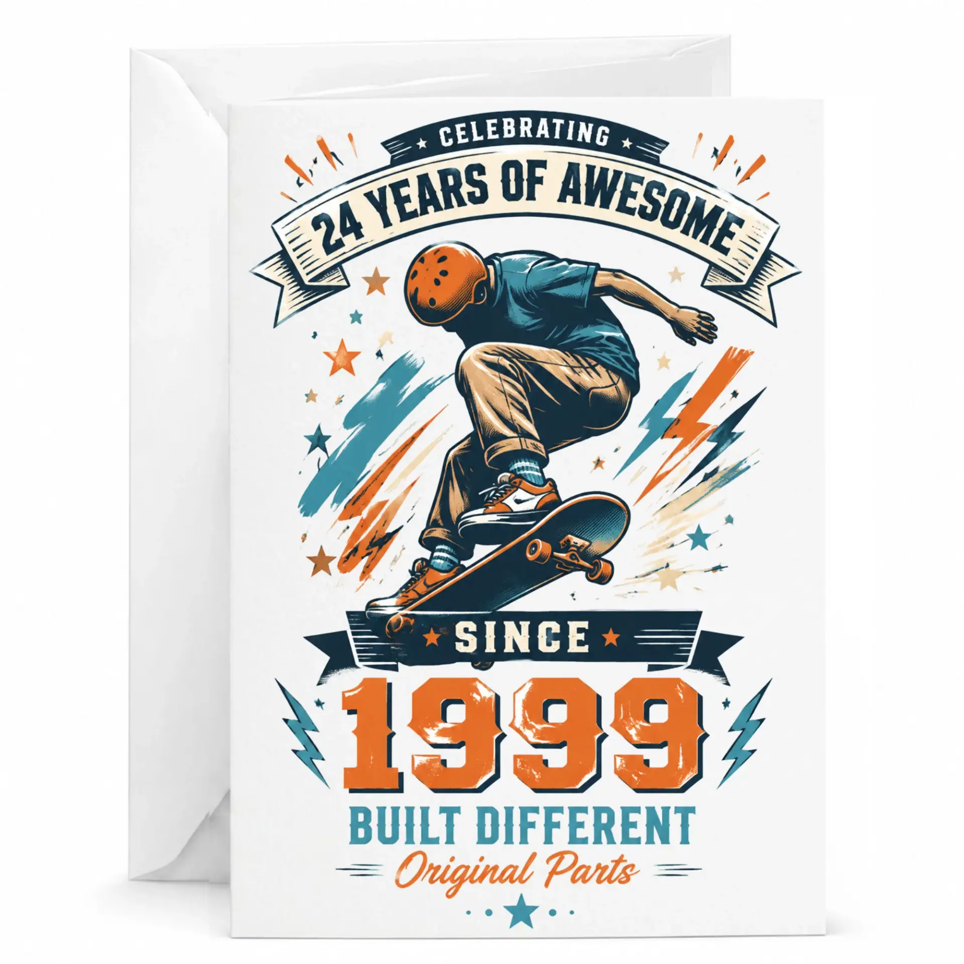Birthday Card Celebrating 24 Years of Awesome Since 1999 Skateboard Theme Greeting Card for 24th Birthday Milestone