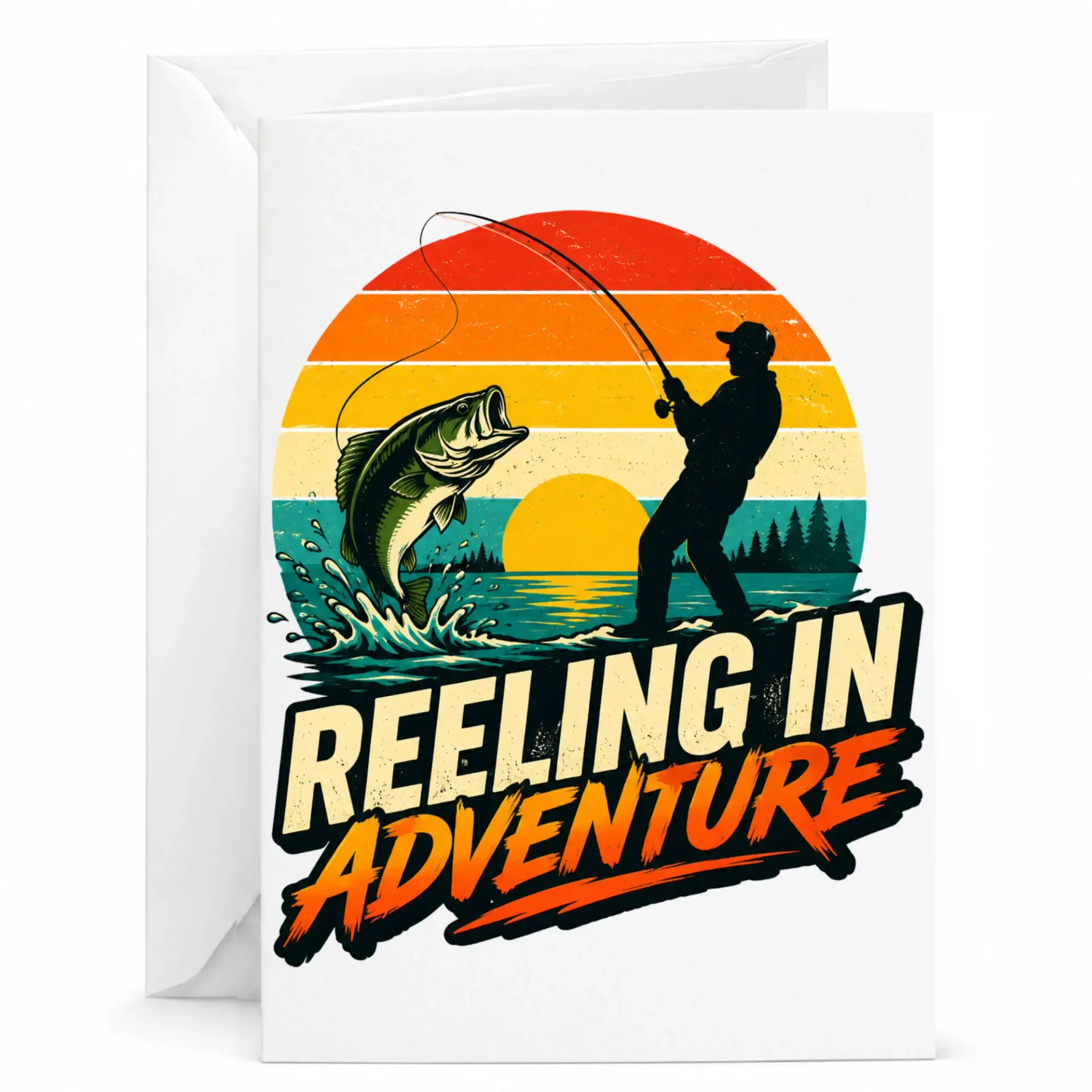 Fishing Theme Greeting Card Reeling in Adventure Outdoor Sports Art Note Card for Birthday Anniversary Enthusiasts