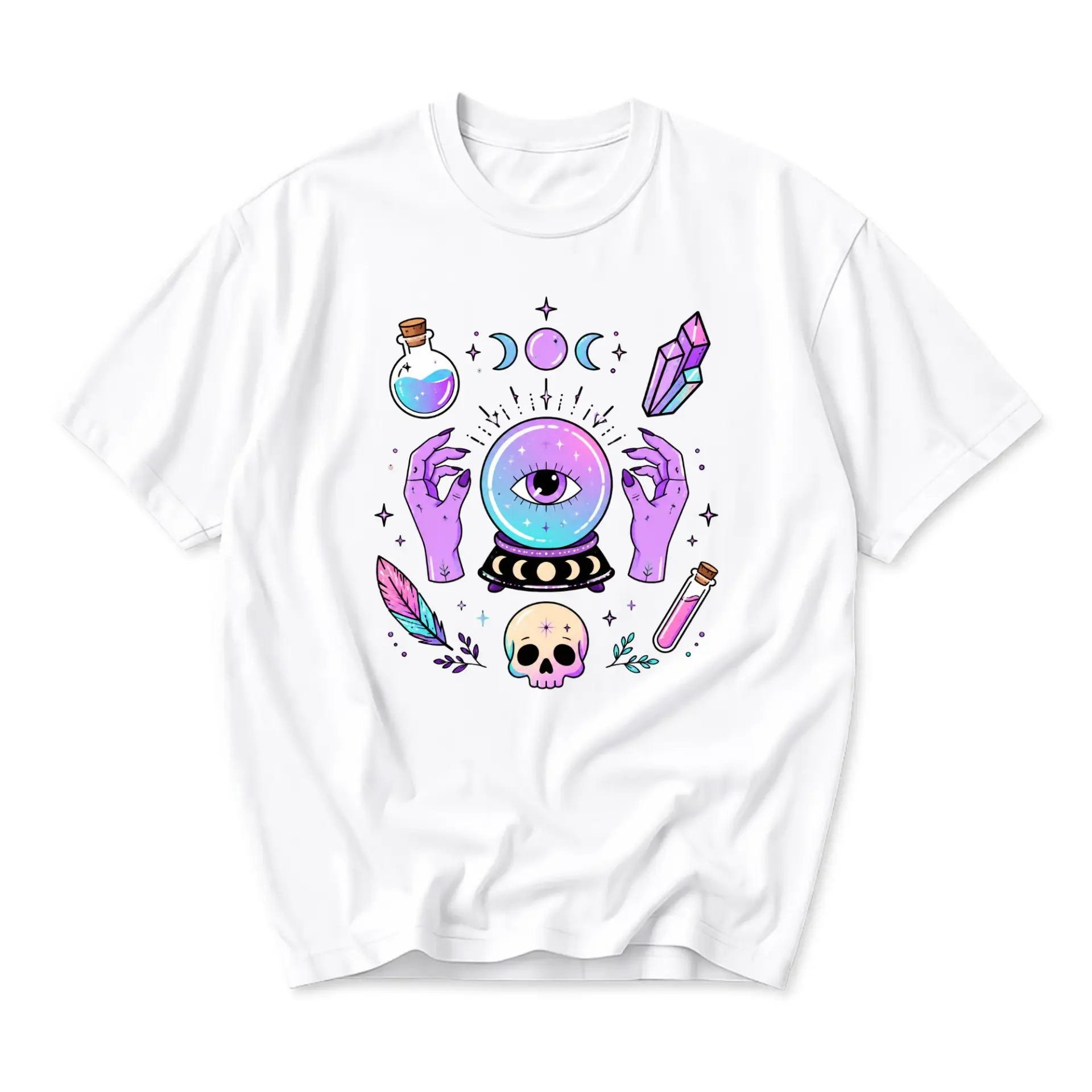 Graphic Tee Celestial Crystal Ball Mystical Skull Design Unisex Crew Neck Soft Breathable Cotton Blend Casual Shirt