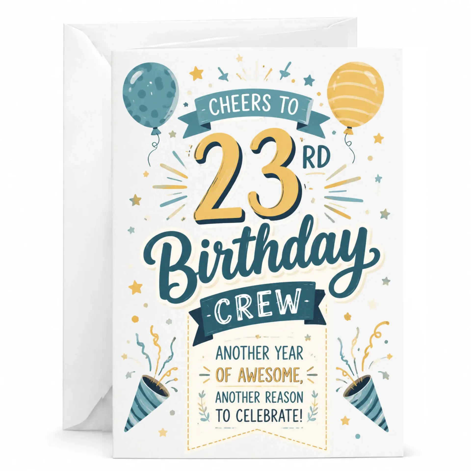 Birthday Card for 23rd Birthday Celebration Cheers to 23rd Birthday Crew Party Design Greeting Card with Envelope