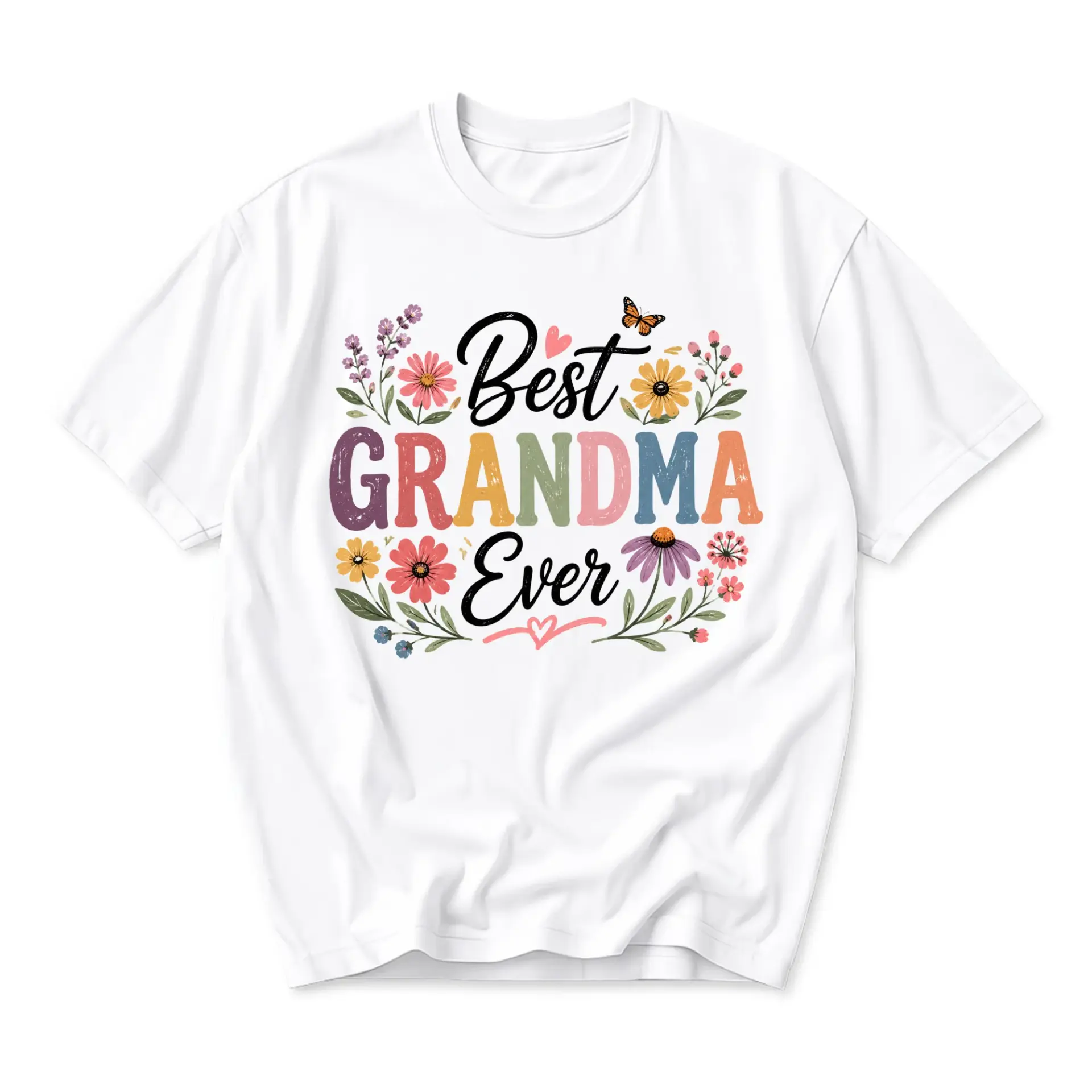 Graphic Tee Best Grandma Ever Floral Illustration Shirt Comfortable Cotton
