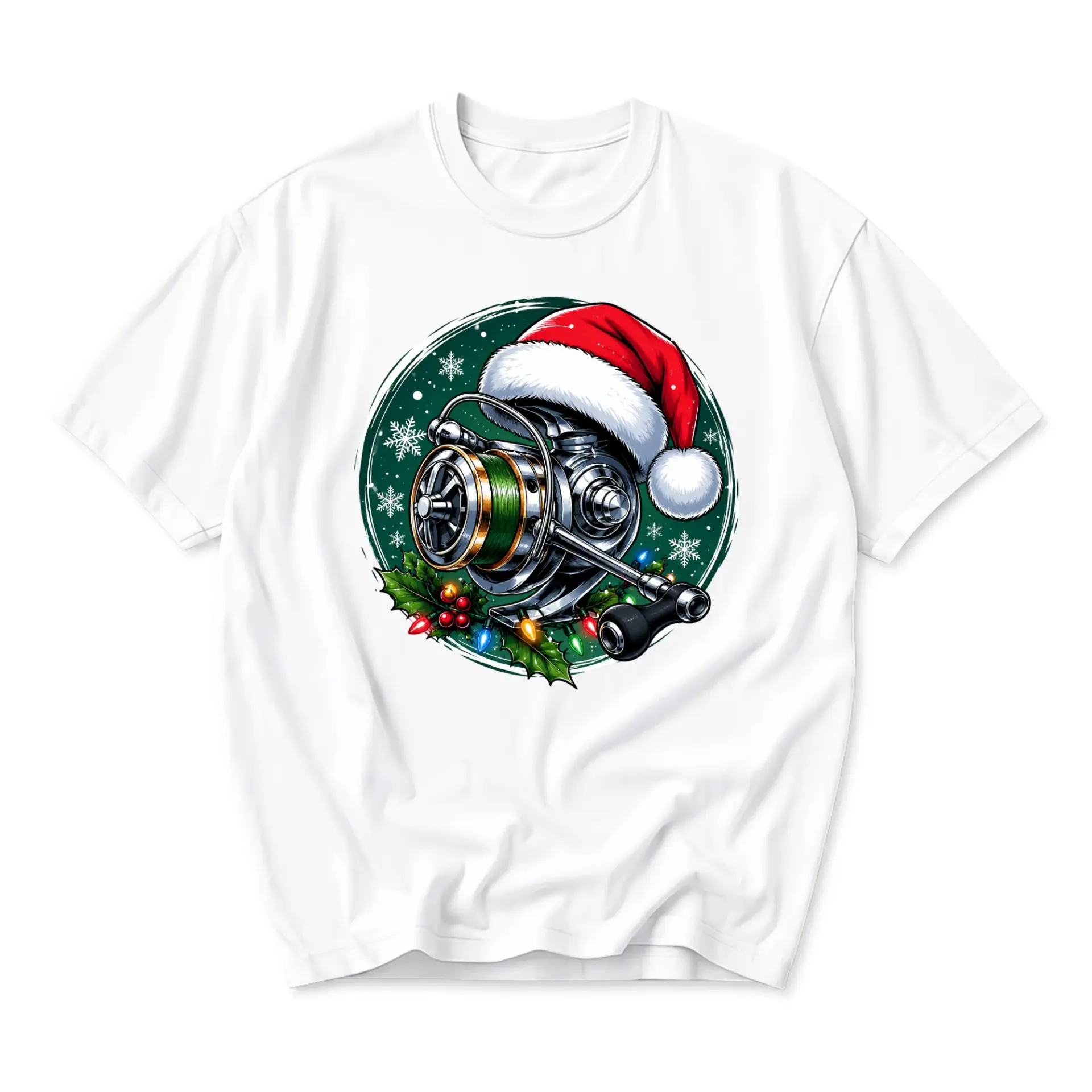Graphic Tee Unisex Fishing Reel Christmas Holiday Design Short Sleeve Crew
