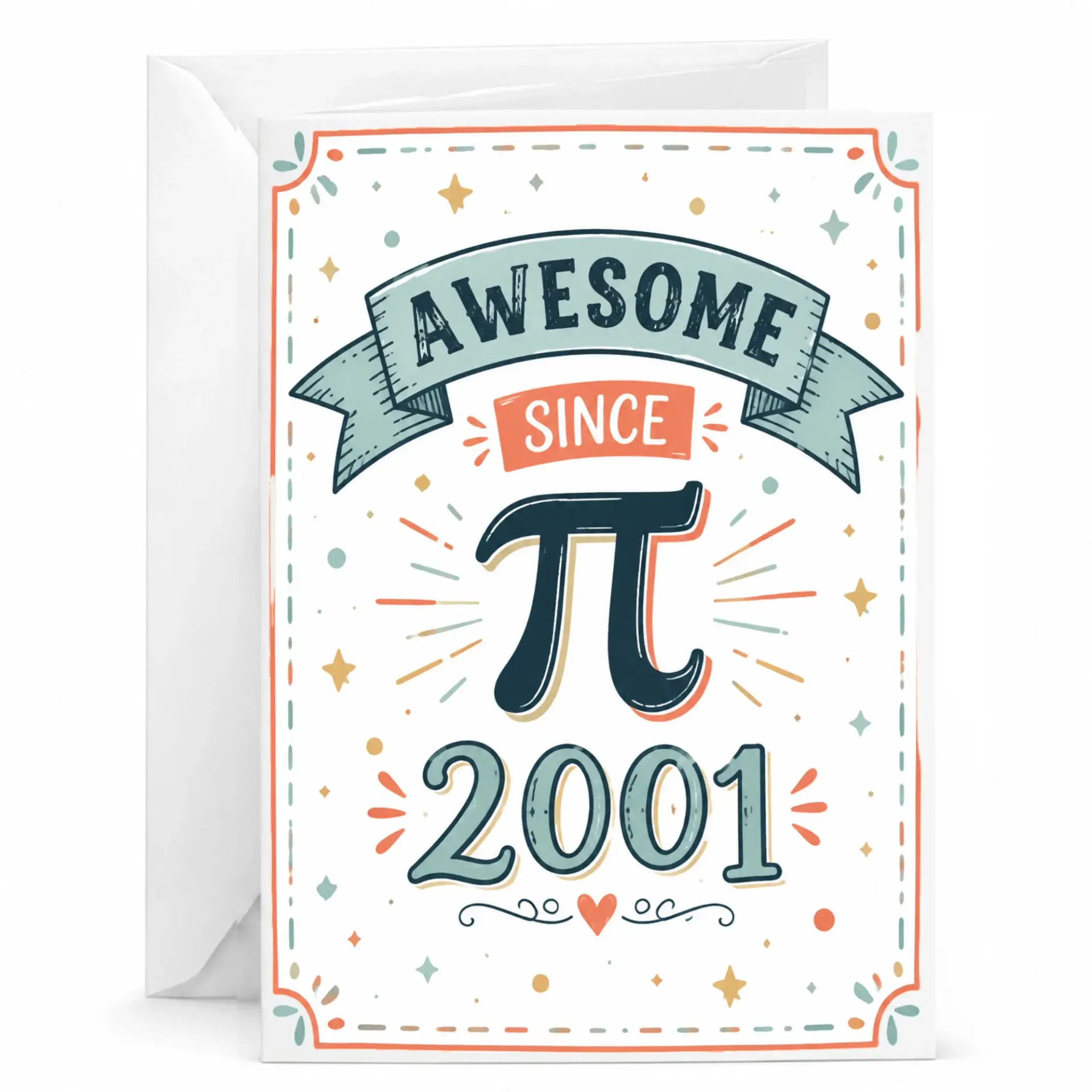 Greeting Card Awesome Since 2001 Funny Math Pi Symbol Birthday Card for Friend or Colleague with Matching Envelope