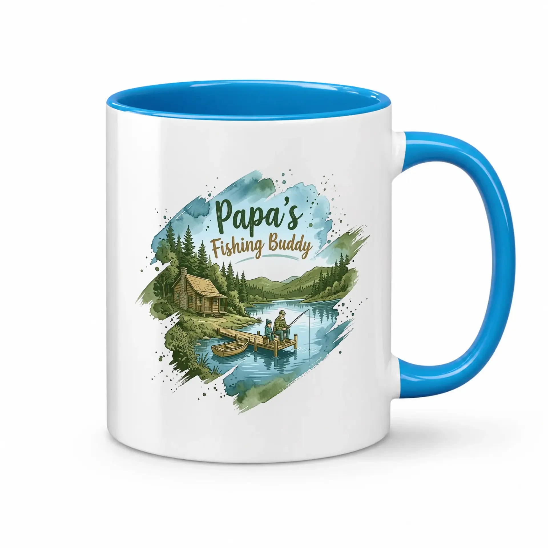 Heartwarming Fishing Themed Coffee Mug Featuring Scenic Lake Illustration for Outdoor Enthusiast Gift Ideas