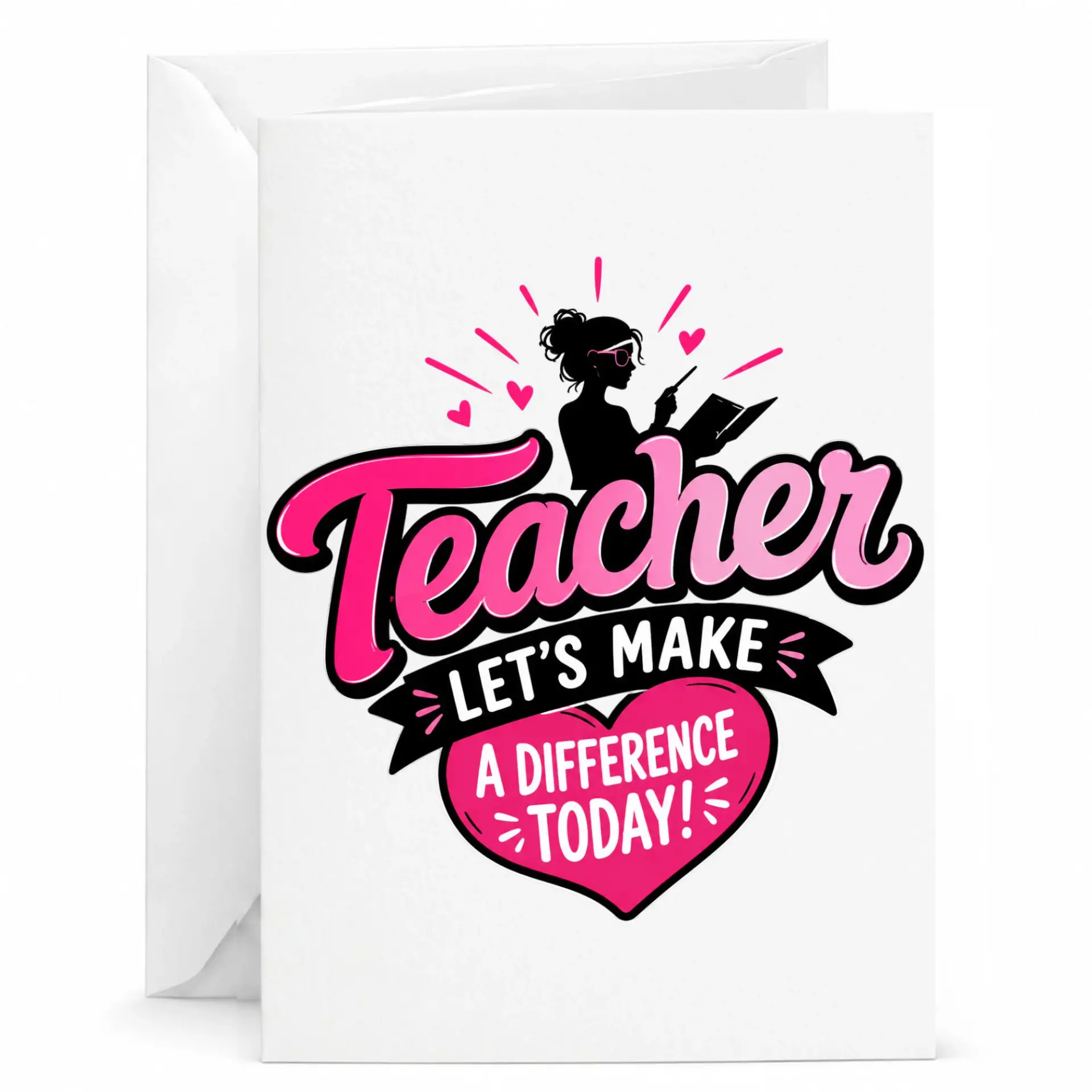 Card for Teacher Let's Make a Difference Today Appreciation Greeting with Envelope 5x7 Inches