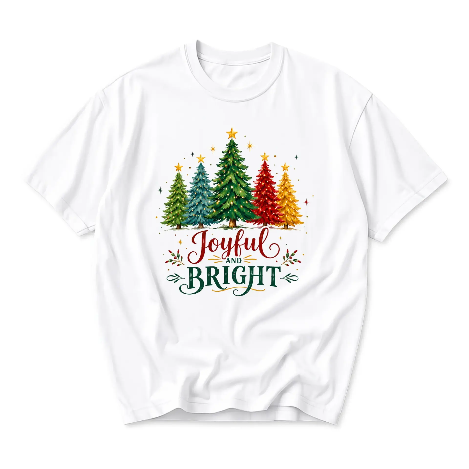 Graphic Tee Joyful and Bright Christmas Tree Design Unisex Crew Neck Soft