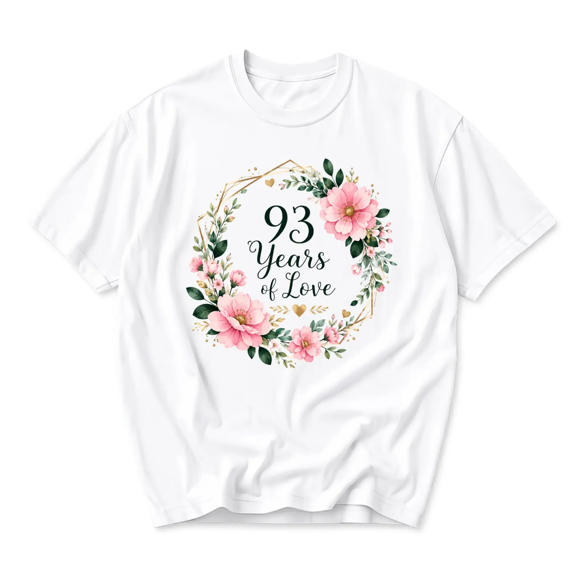 Graphic Tee 93 Years of Love Floral Wreath Anniversary Shirt Unisex Crew
