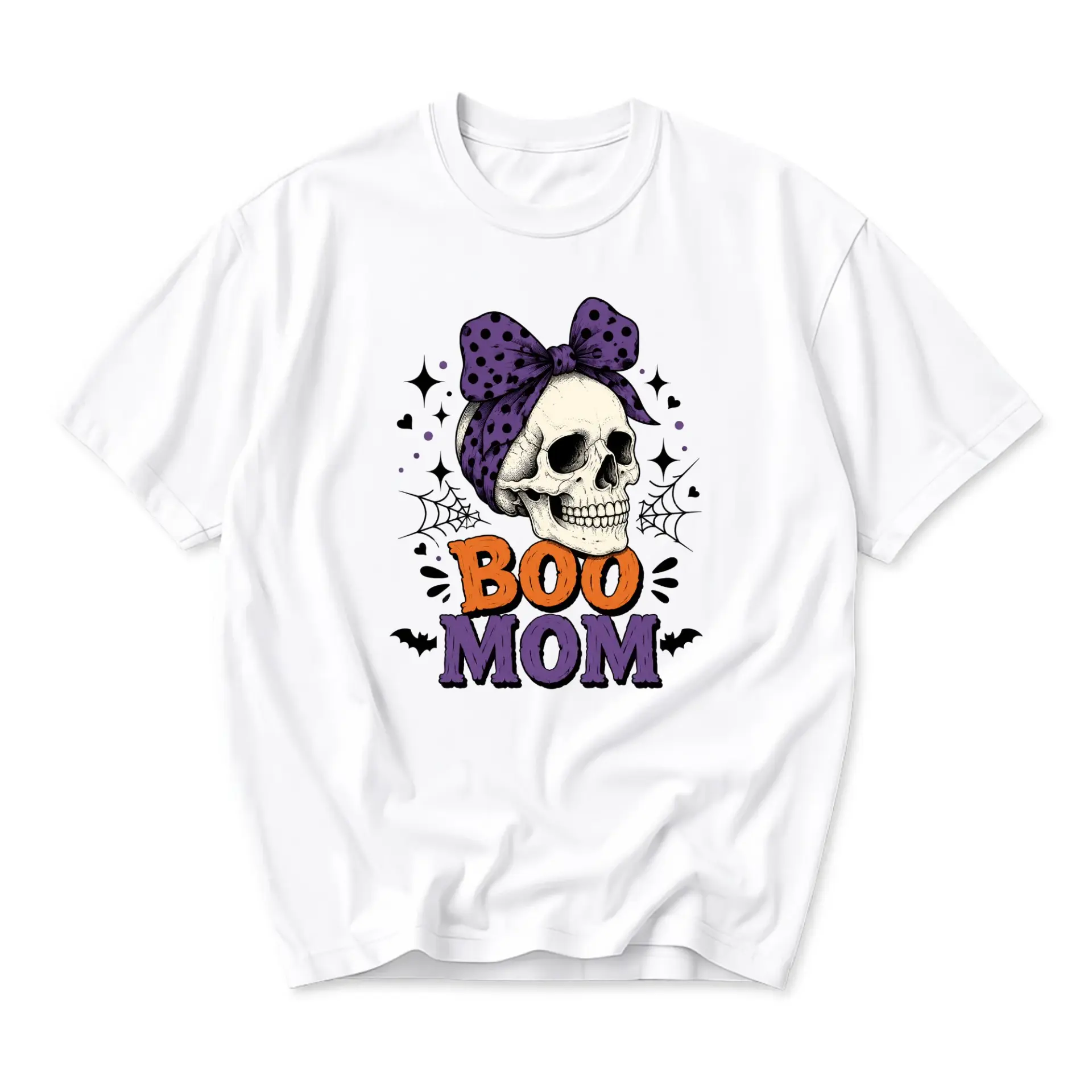 Funny Shirt Boo Mom Graphic Tee Spooky Halloween Skull Print Unisex Short Sleeve Casual Holiday Apparel for Adults